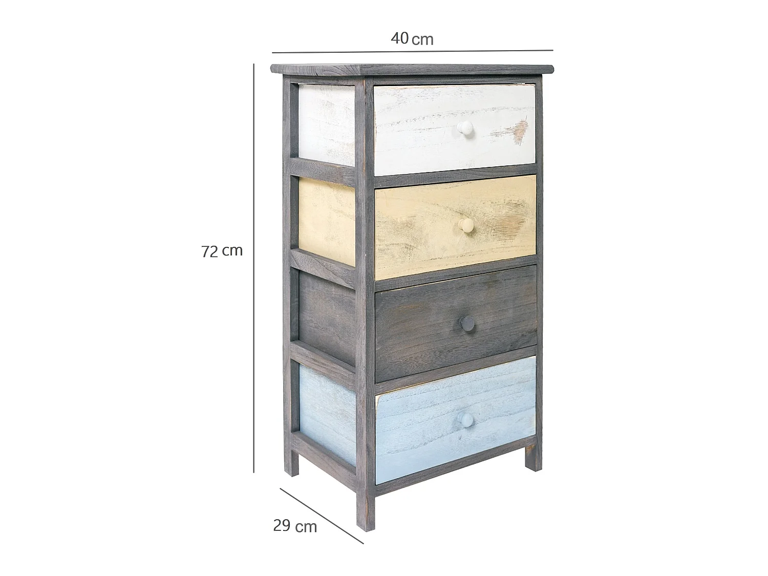 Cassettiera Armadietto 4 Cassetti Legno Grigio Beige 72x40x29