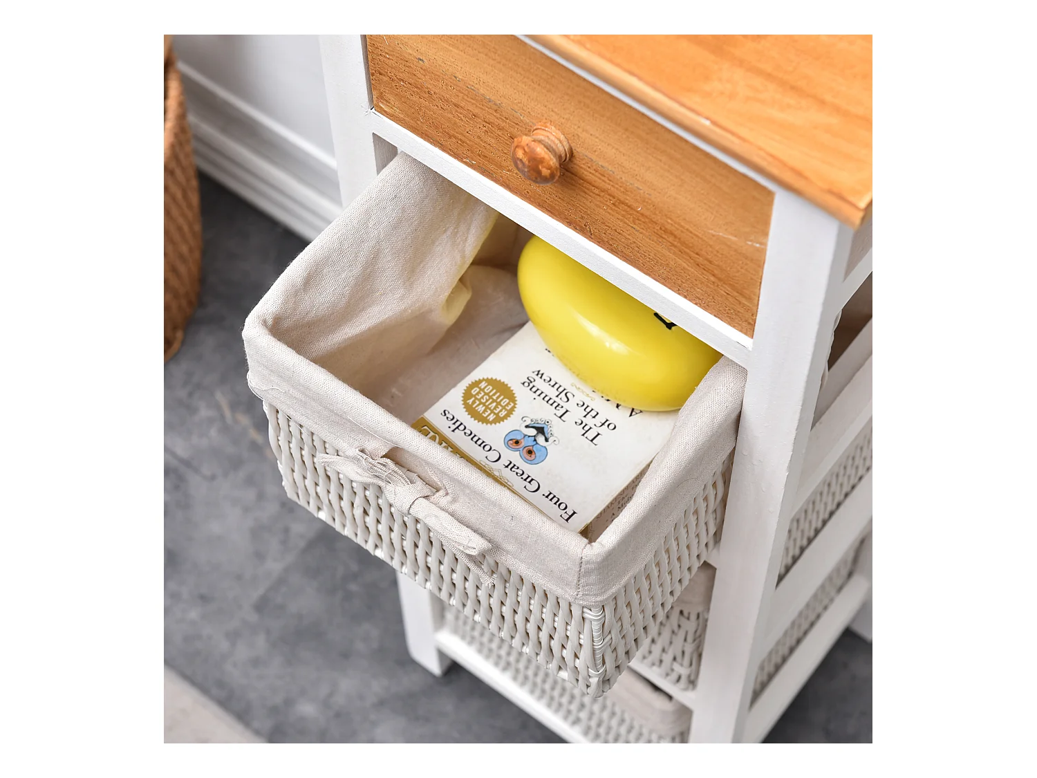 Mobile Bagno Legno Chiaro Bianco 1 Cassetto 3ceste Camera Bagno 85x31x27