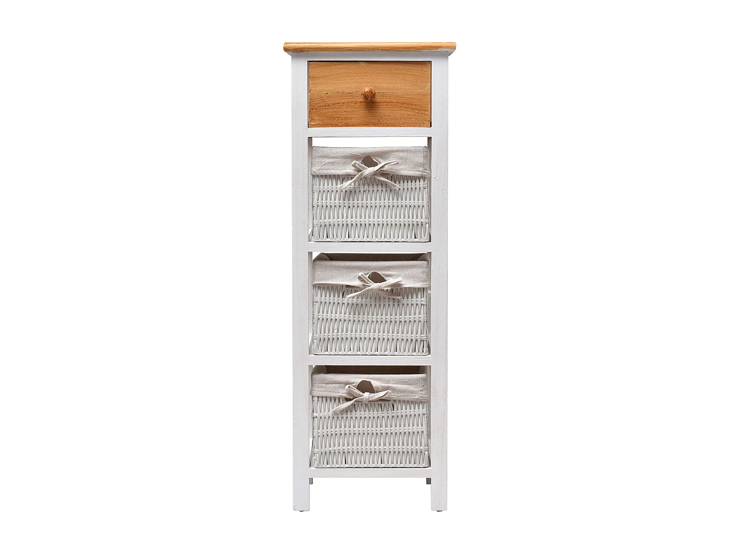 Mueble D'appoint Commode 4 Tiroirs Bois Osier Blanc Beige 85x31x27