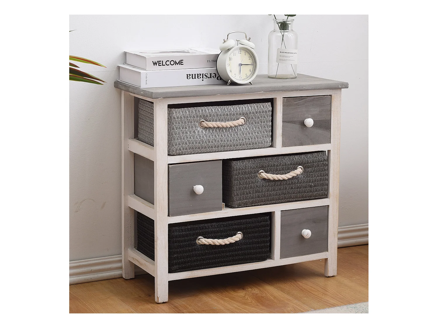 Cassettiera Mobile Bagno Shabby 6 Cassetti Moderno 53x56x27