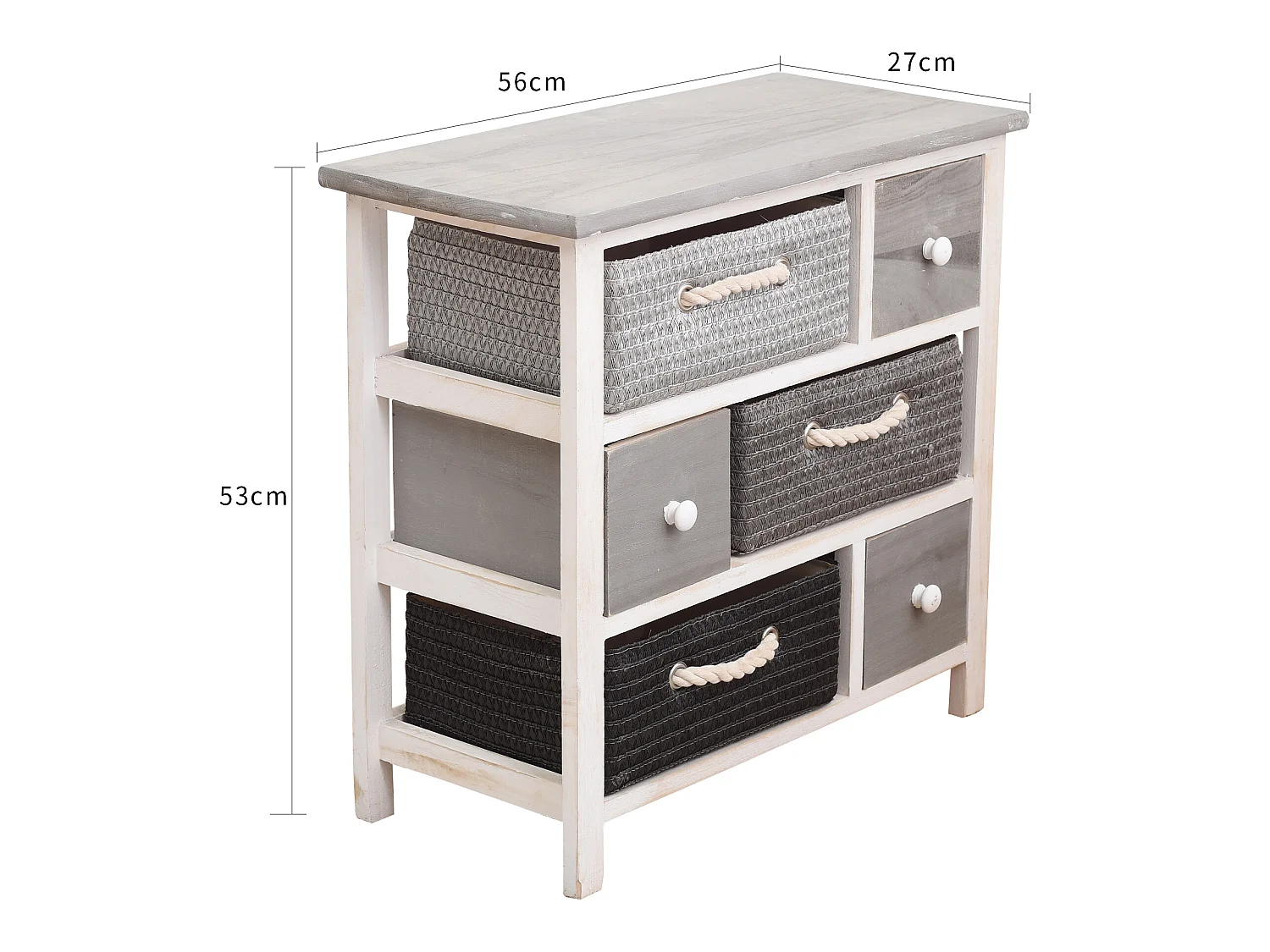 Cassettiera Mobile Bagno Shabby 6 Cassetti Moderno 53x56x27