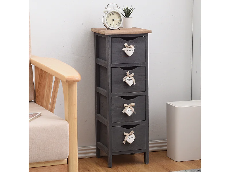 Comodino Mobiletto 4 Cassetti Grigio Legno Shabby 71x25x25