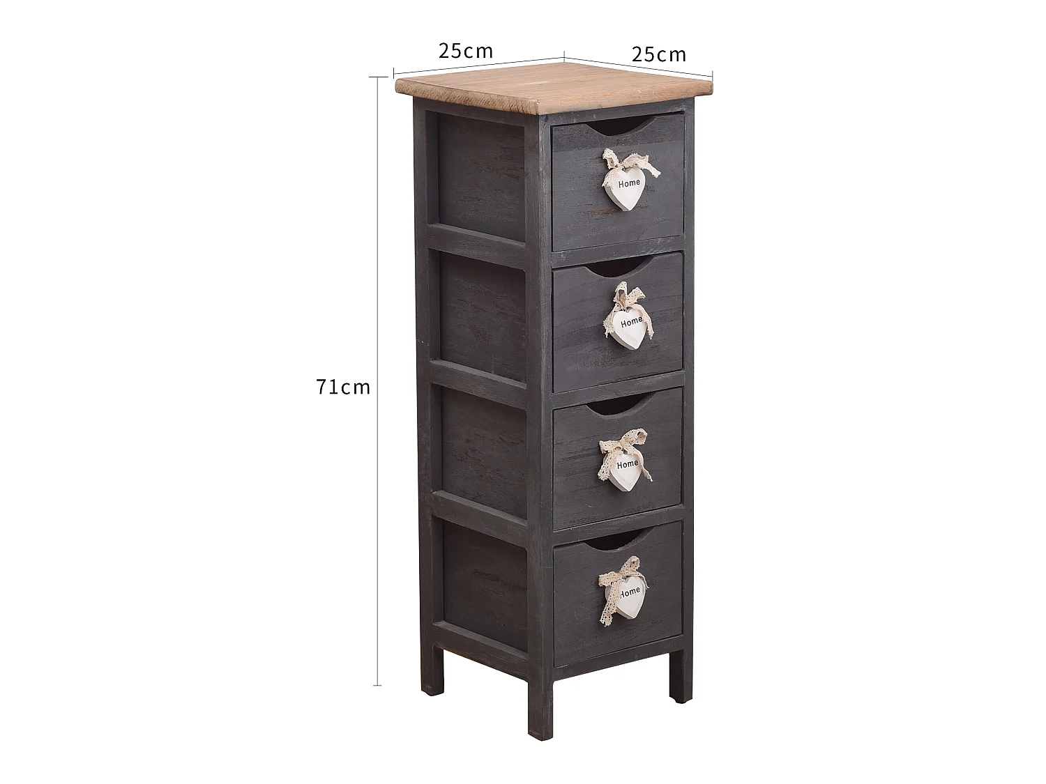 Comodino Mobiletto 4 Cassetti Grigio Legno Shabby 71x25x25