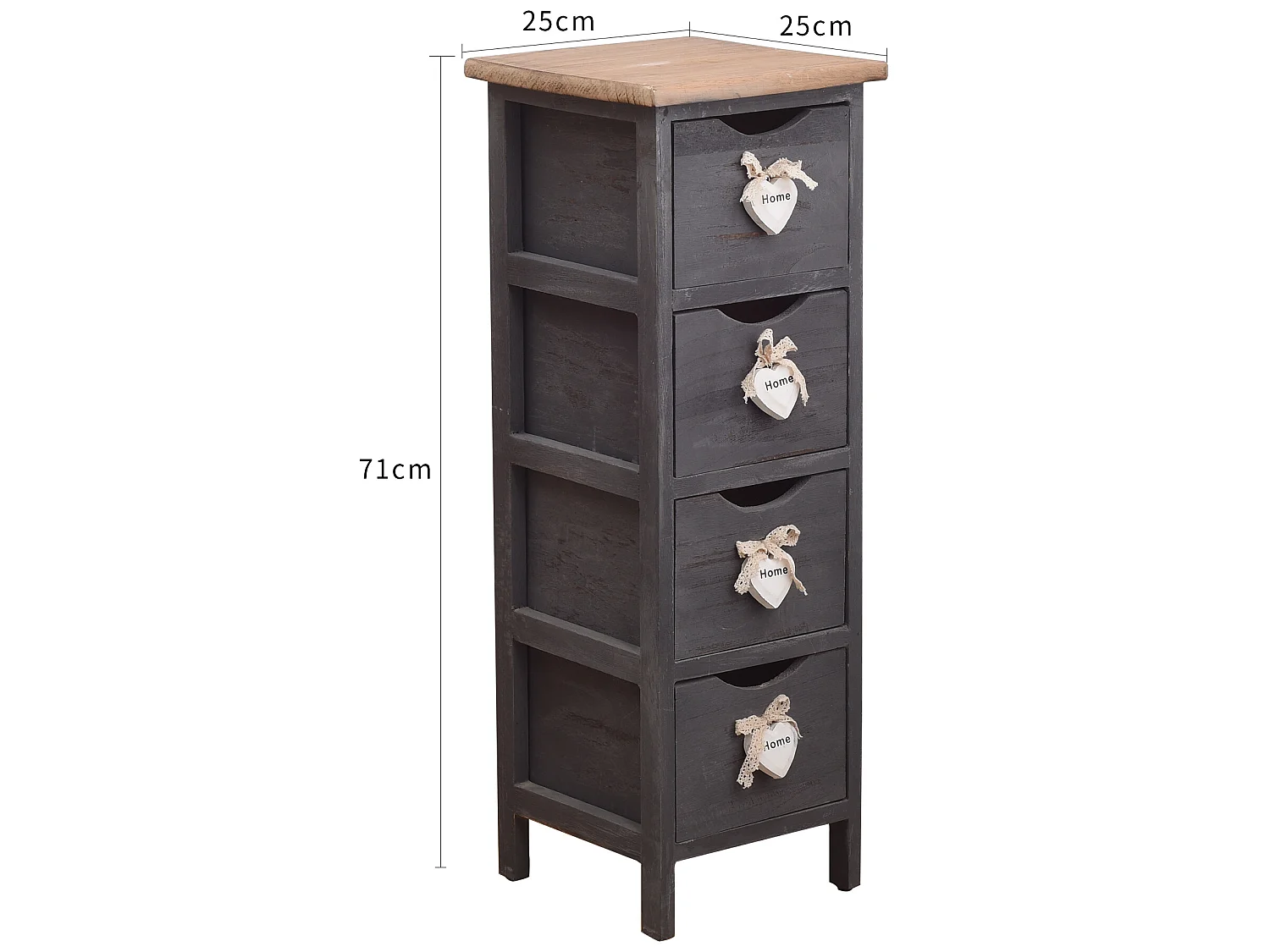 Chiffonnier Chevet 4 Tiroirs Bois Gris Contemporain 71x25x25