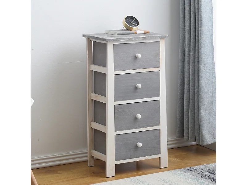 Cassettiera Comodino Bianco Shabby Grigio 4 Cassetti 73x37x27