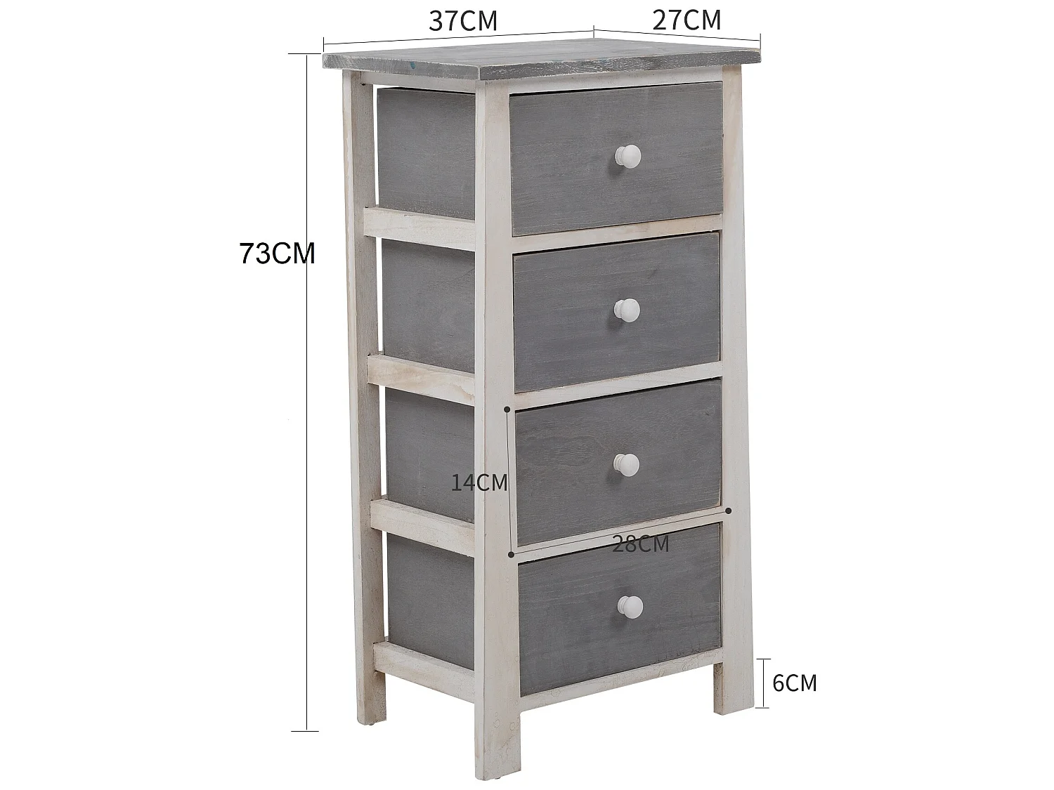 Chiffonnier 4 Tiroirs Bois Gris Vintage 73x37x27