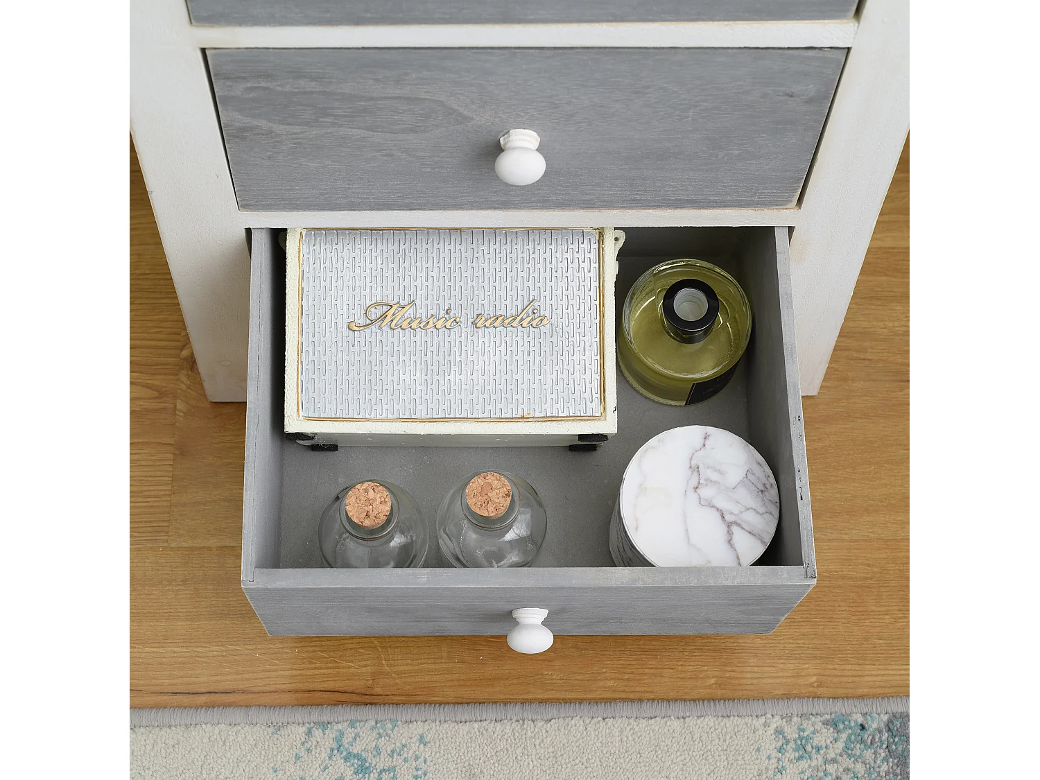 Chiffonnier 4 Tiroirs Bois Gris Vintage 73x37x27