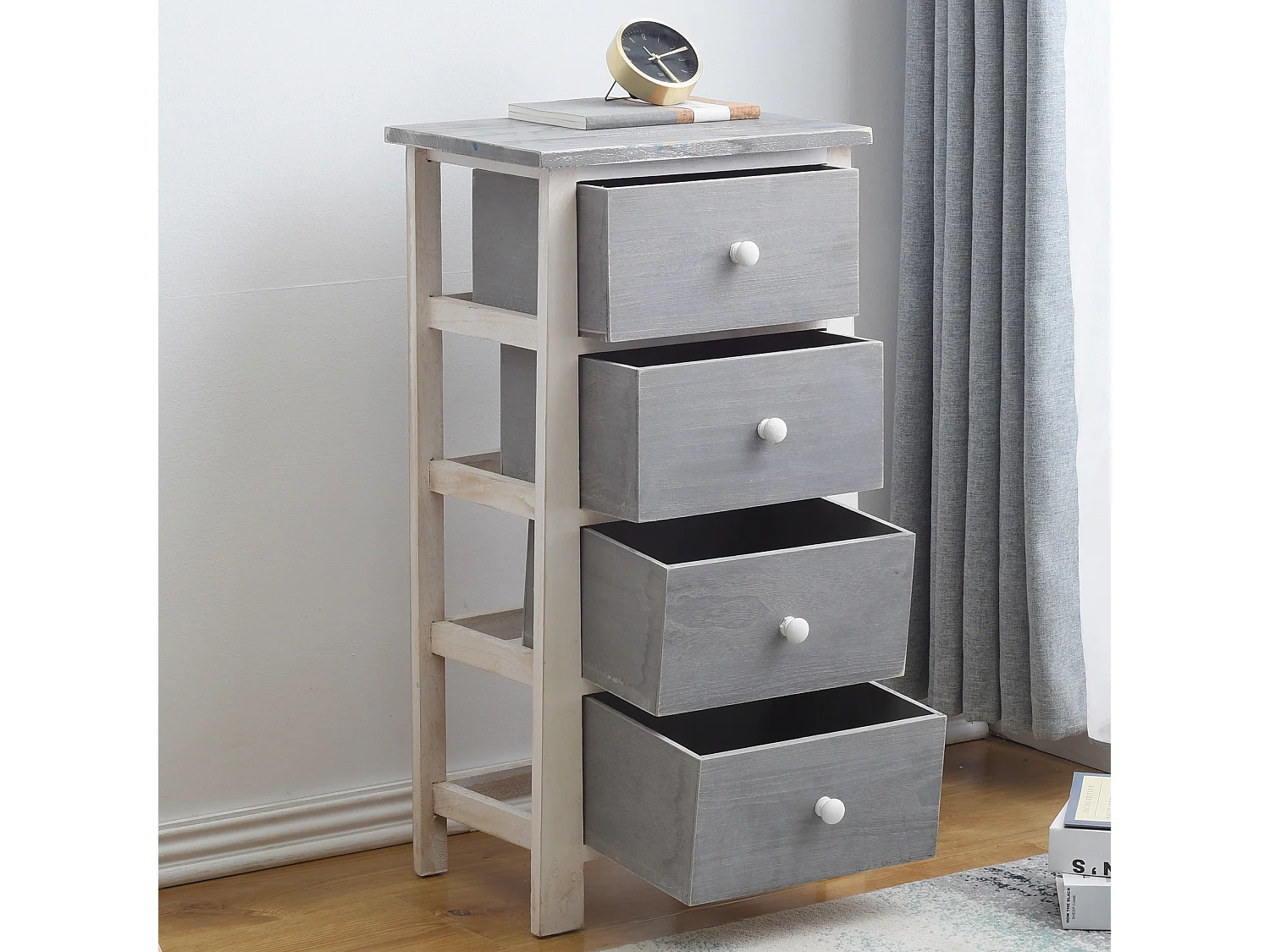 Chiffonnier 4 Tiroirs Bois Gris Vintage 73x37x27