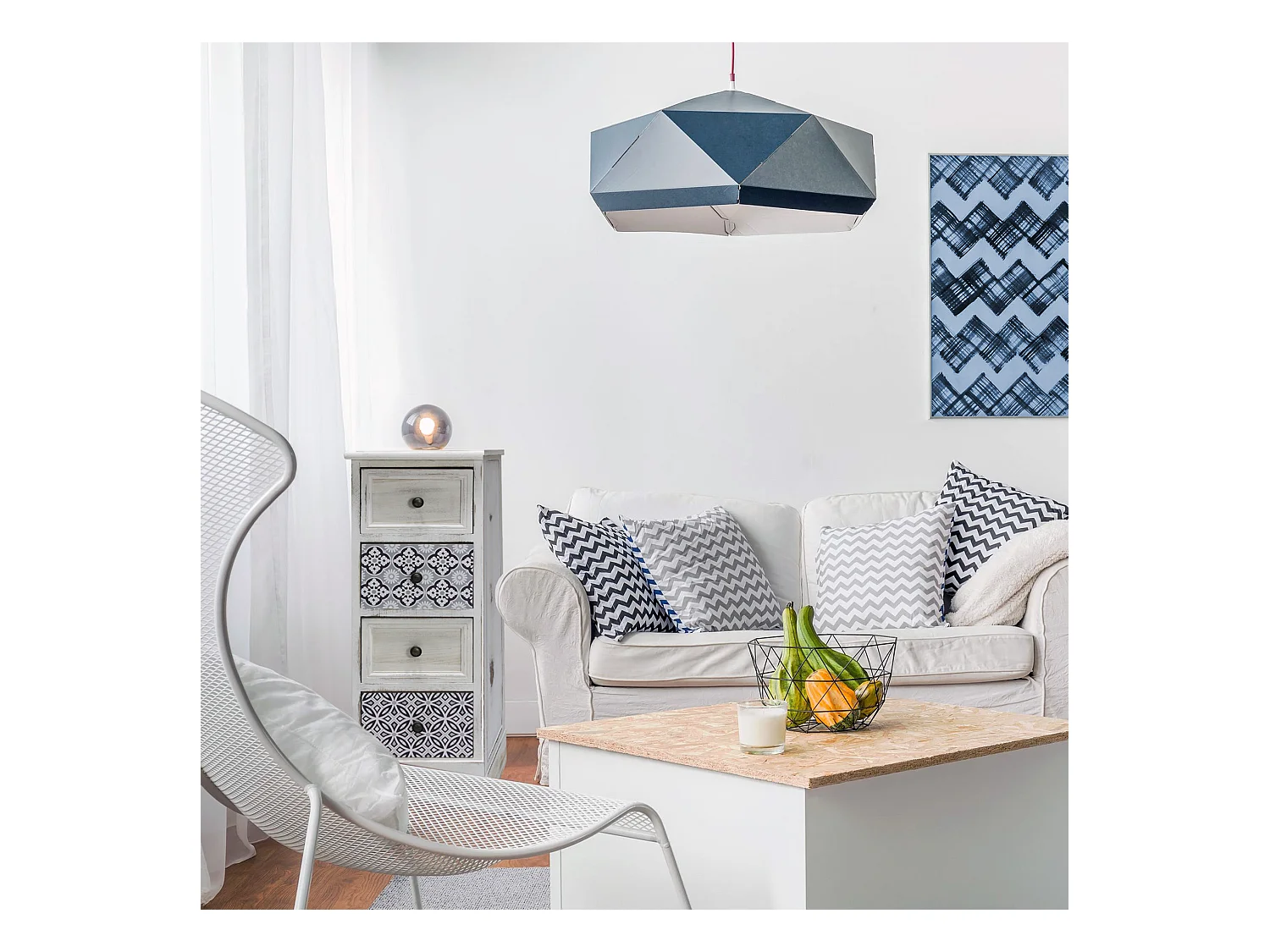 Table Étroite Bois Mdf Blanc Gris 4 Tiroirs 76x30x25 Cm