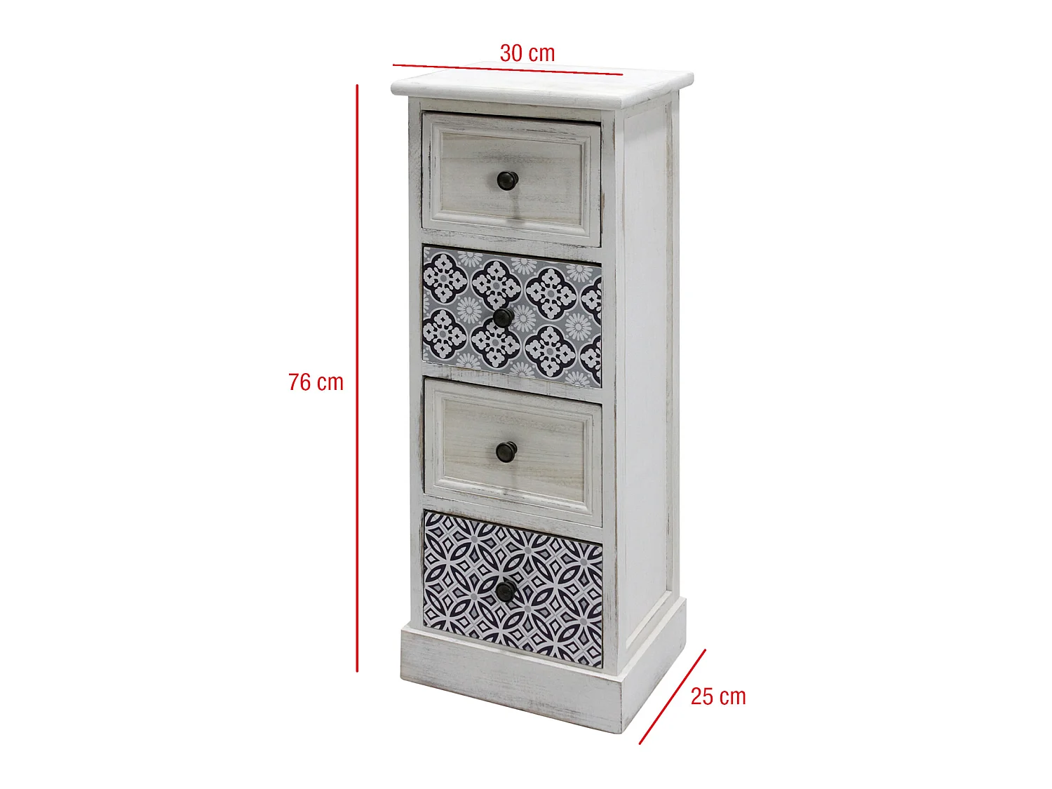 Table Étroite Bois Mdf Blanc Gris 4 Tiroirs 76x30x25 Cm