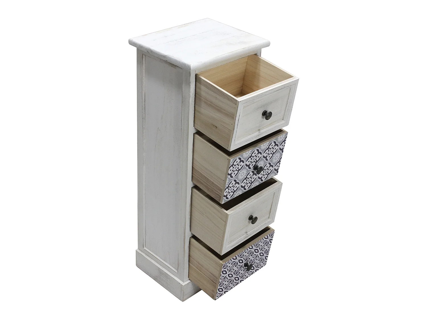 Table Étroite Bois Mdf Blanc Gris 4 Tiroirs 76x30x25 Cm