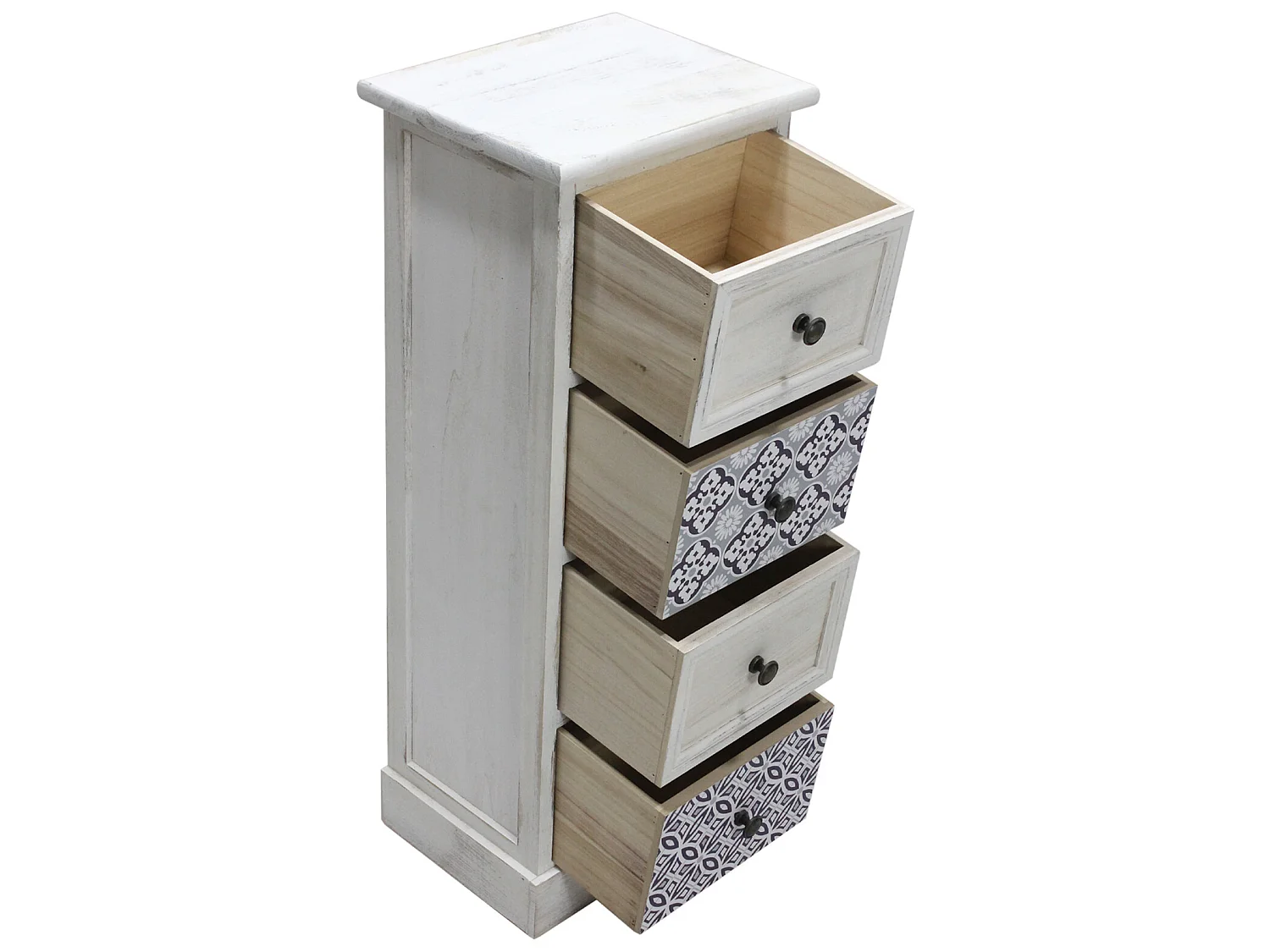 Cómoda em madeira branca cinzenta com 4 gavetas para banho Shabby Chic 76x30x25 Cm