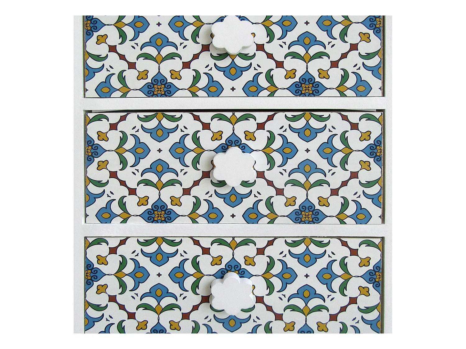 Cassettiera 5 Cassetti Moderna Legno Chiaro Bianco Blu 93x40x30