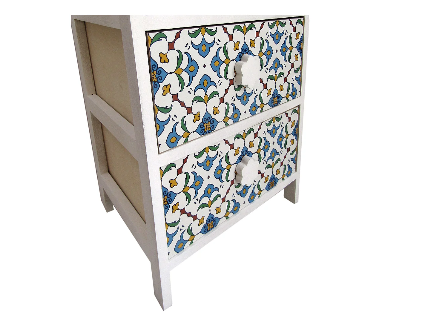 Cassettiera 5 Cassetti Moderna Legno Chiaro Bianco Blu 93x40x30