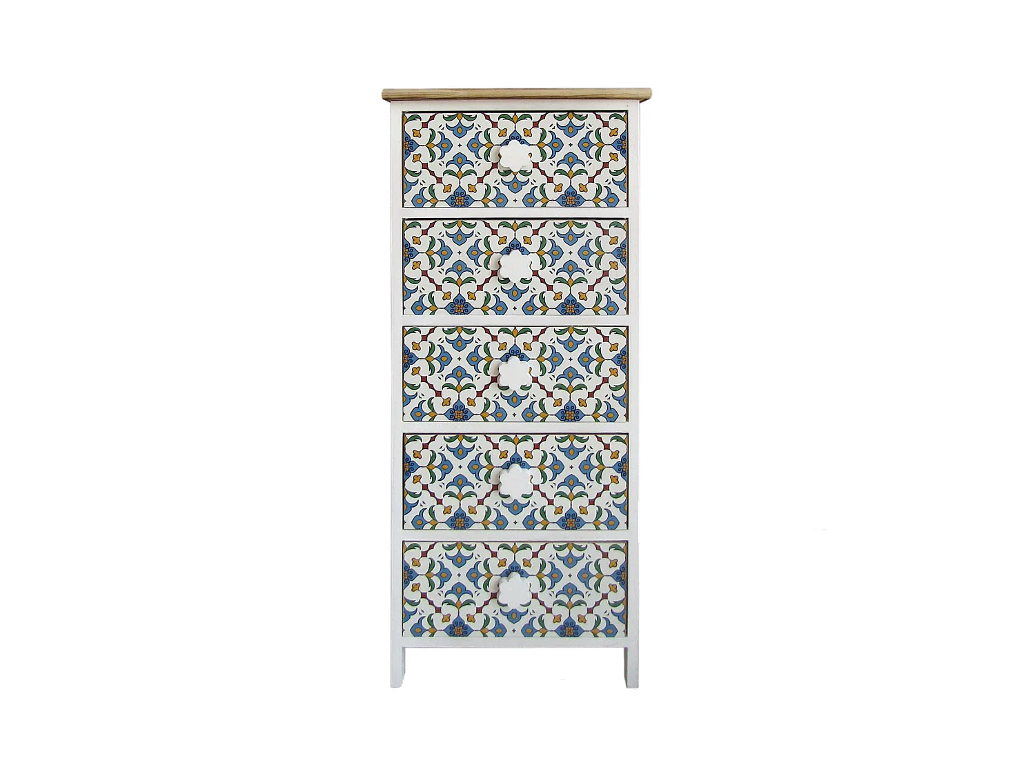 Cómoda 5 cajones Moderna Madera Clara Blanco Azul 93x40x30