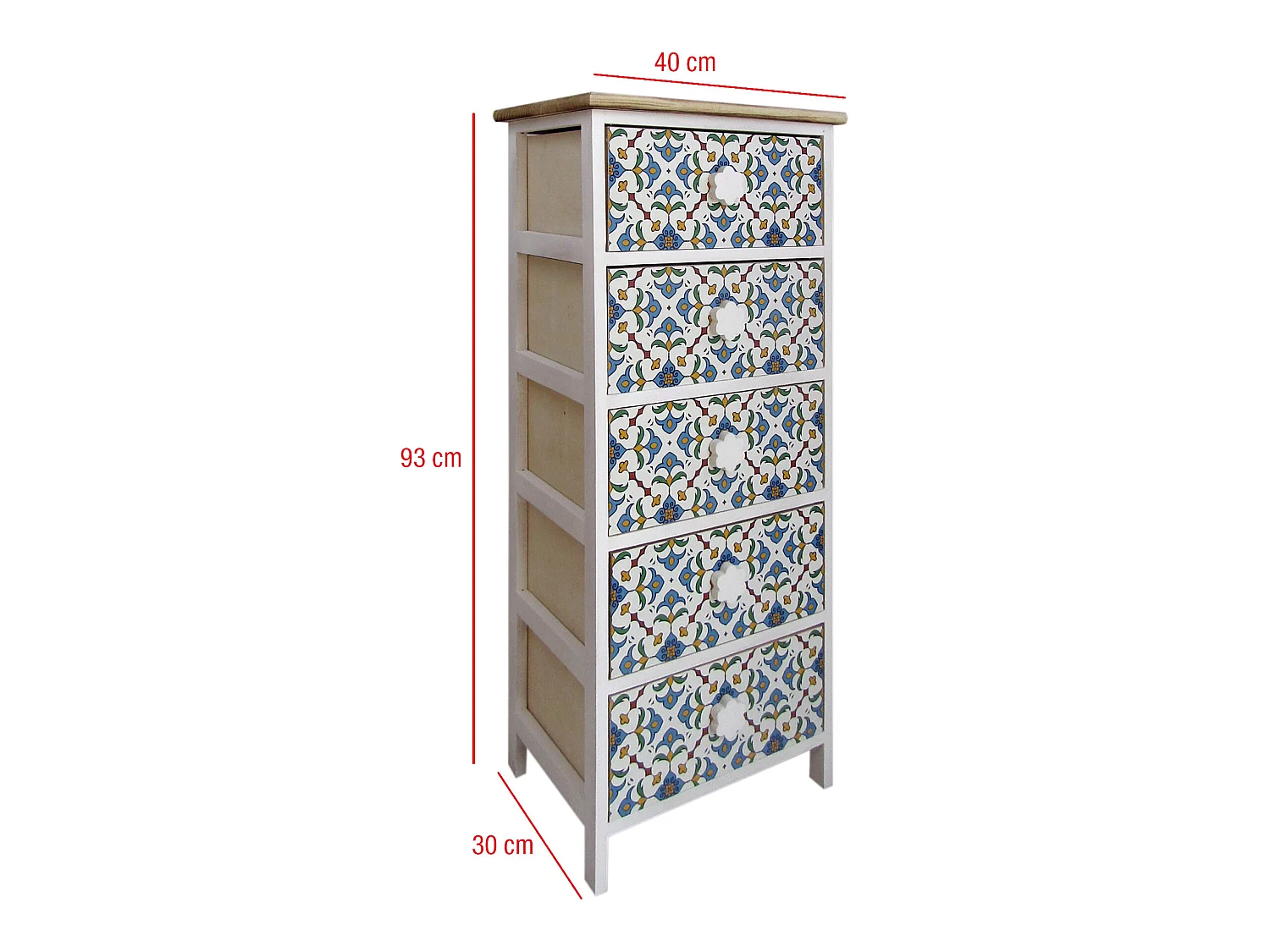 Cómoda 5 cajones Moderna Madera Clara Blanco Azul 93x40x30