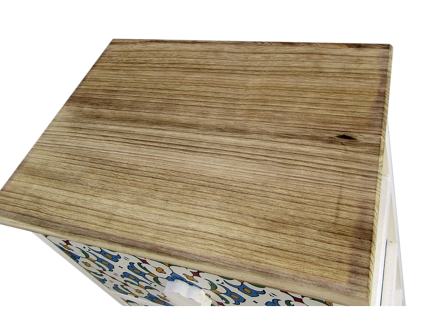 Commode 5 Tiroirs Moderne Bois Clair Blanc Bleu 93x40x30