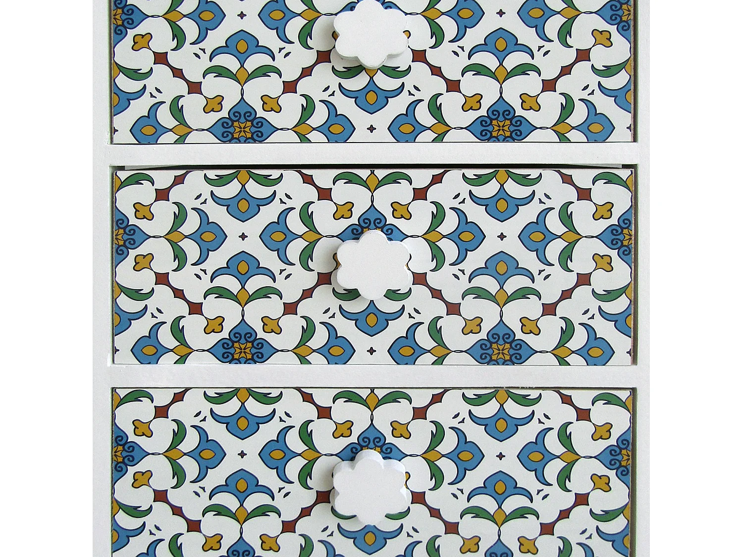 Commode 5 Tiroirs Moderne Bois Clair Blanc Bleu 93x40x30