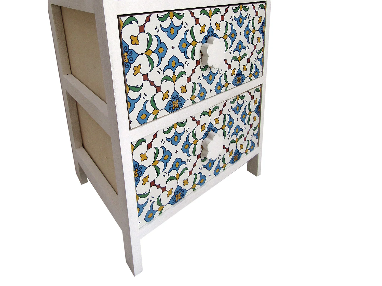 Commode 5 Tiroirs Moderne Bois Clair Blanc Bleu 93x40x30