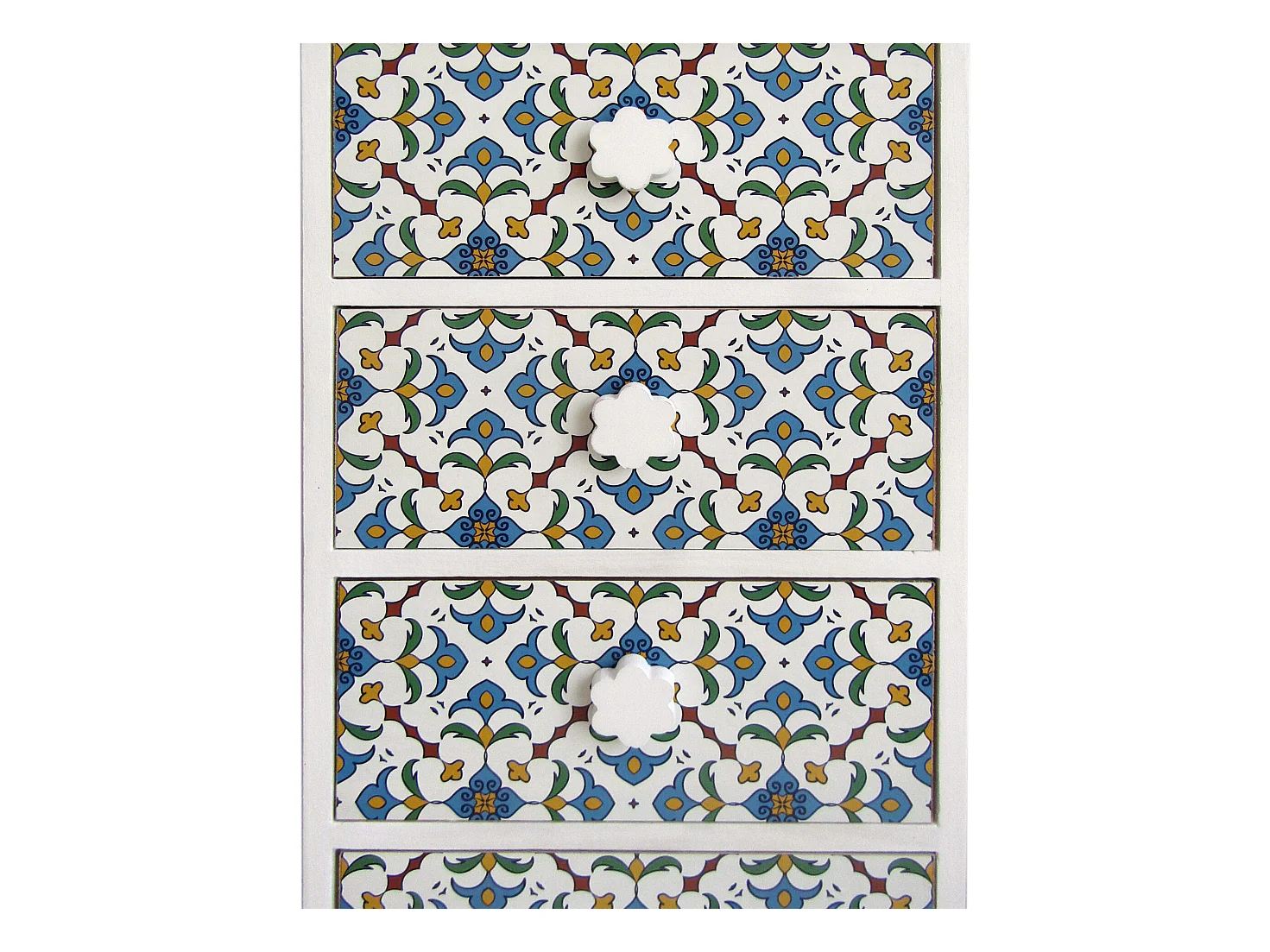 Commode 4 Tiroirs Bois Majolica Blanc Clair Bleu 76x40x30