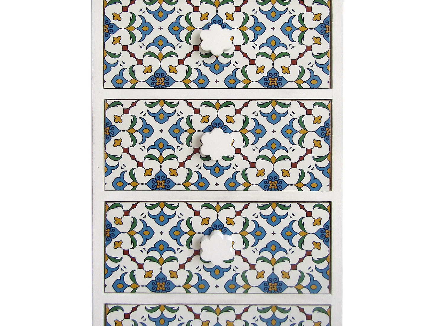 Commode 4 Tiroirs Bois Majolica Blanc Clair Bleu 76x40x30