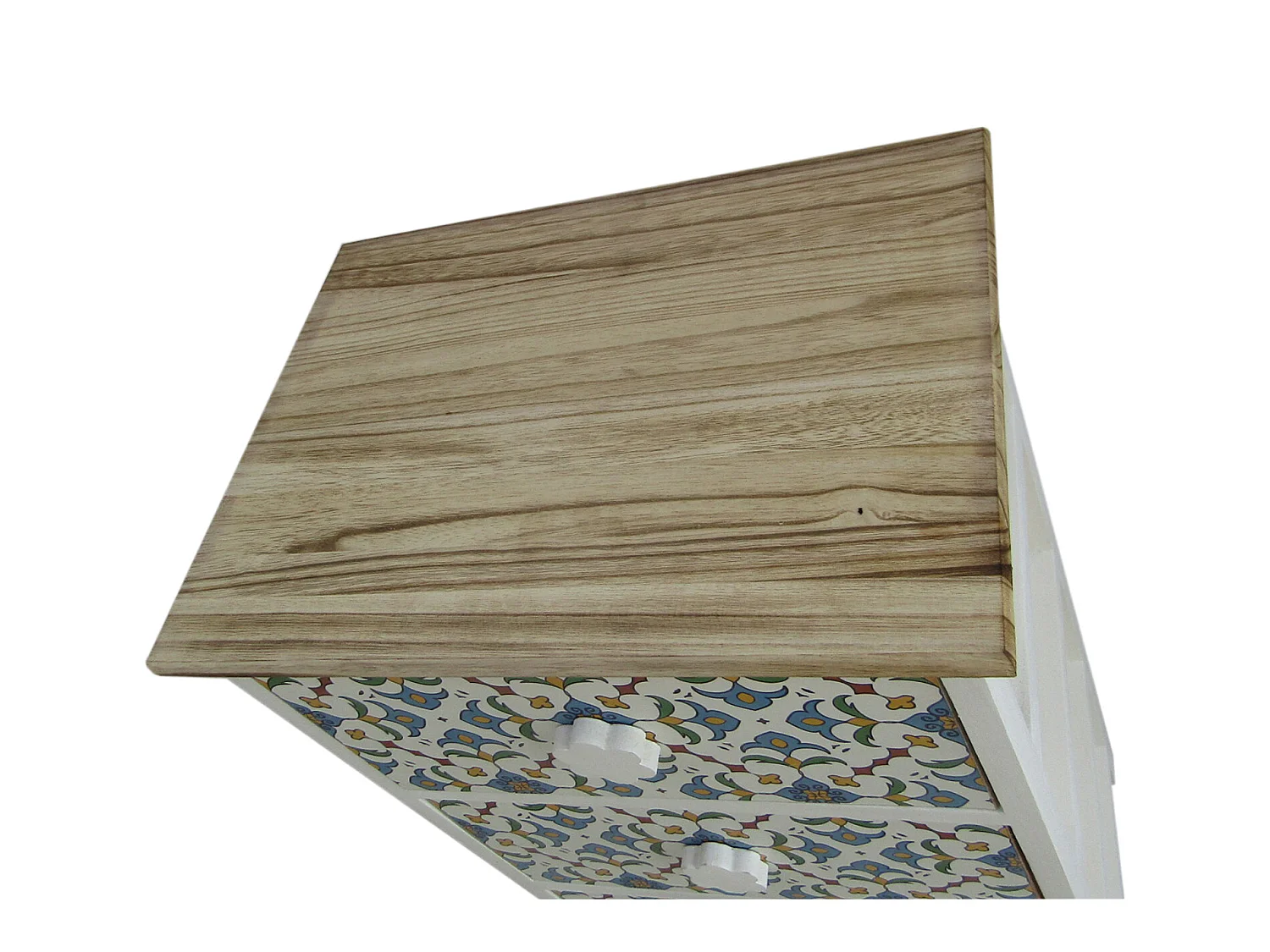 Commode 4 Tiroirs Bois Majolica Blanc Clair Bleu 76x40x30