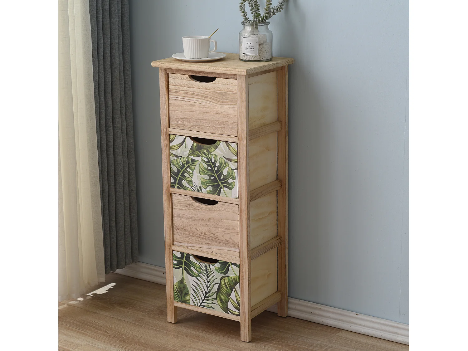 Chiffonnier Commode 4 Tiroirs Bois Marron Vert Moderne 84x34x27