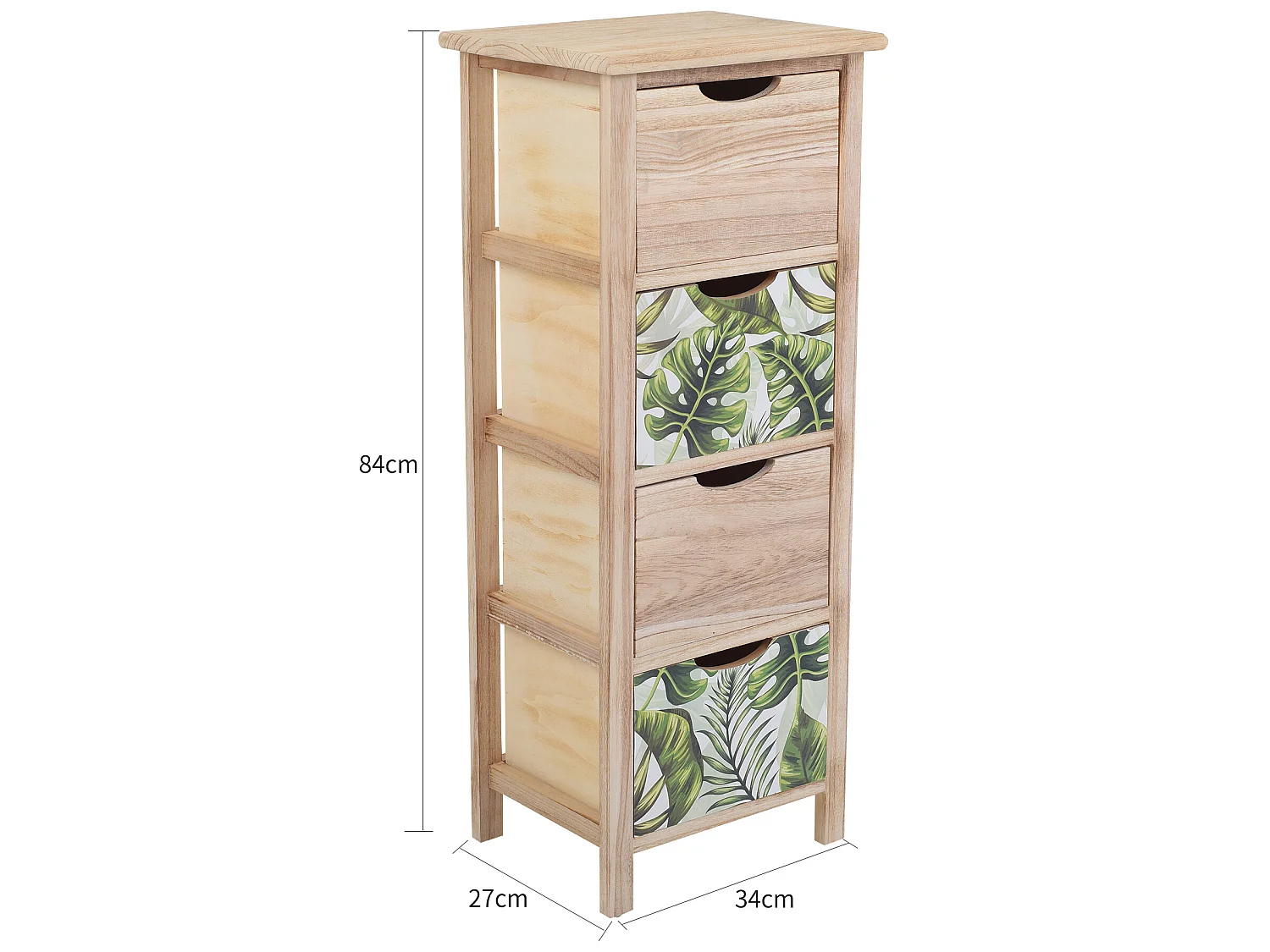 Chiffonnier Commode 4 Tiroirs Bois Marron Vert Moderne 84x34x27