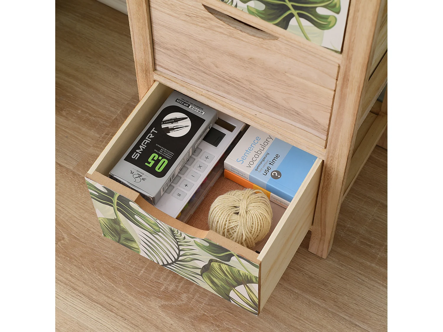 Chiffonnier Commode 4 Tiroirs Bois Marron Vert Moderne 84x34x27