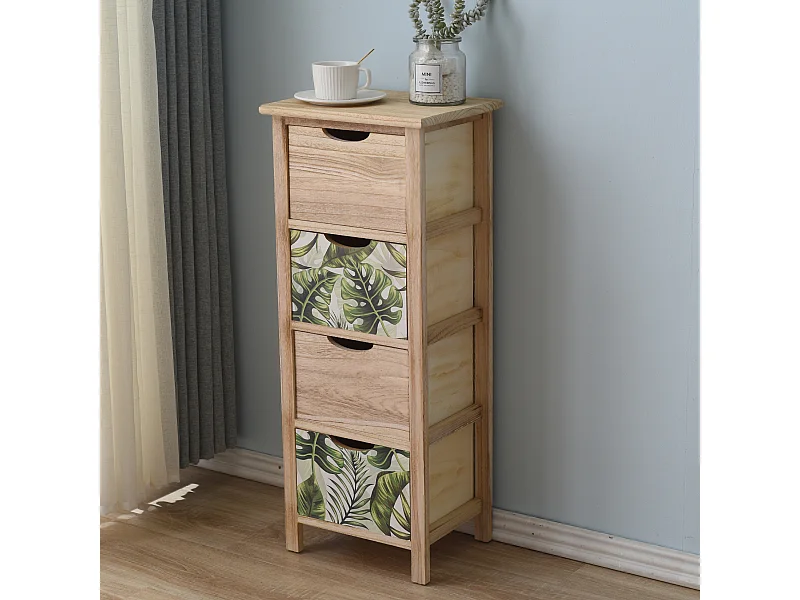 Cassettiera Comodino 4 Cassetti Legno Verde Moderna 84x34x27