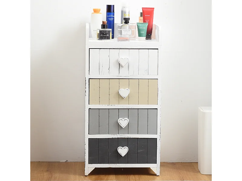 Cassettiera Comodino Bianco Shabby Cassetti Cuore 72x35x27