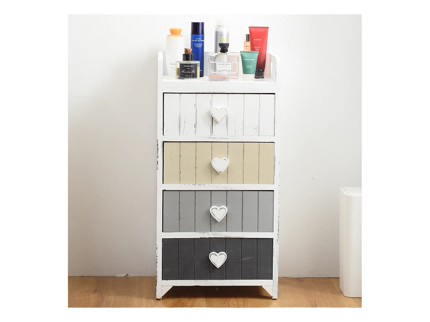 Cassettiera Comodino Bianco Shabby Cassetti Cuore 72x35x27