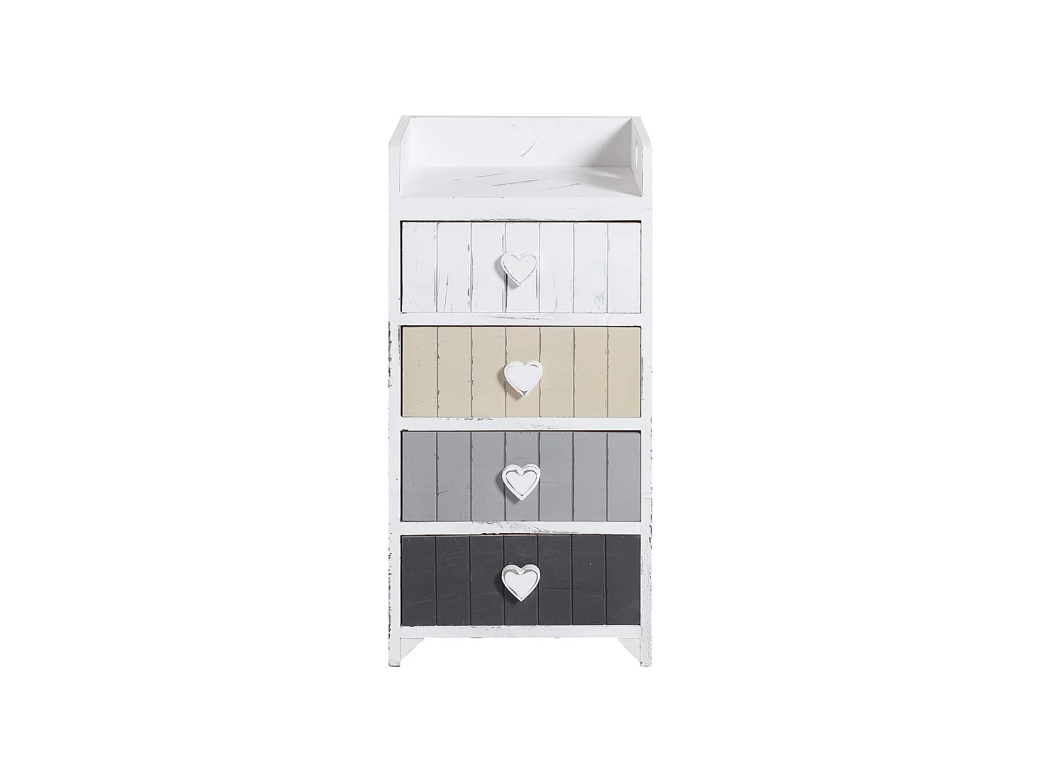 Cassettiera Comodino Bianco Shabby Cassetti Cuore 72x35x27