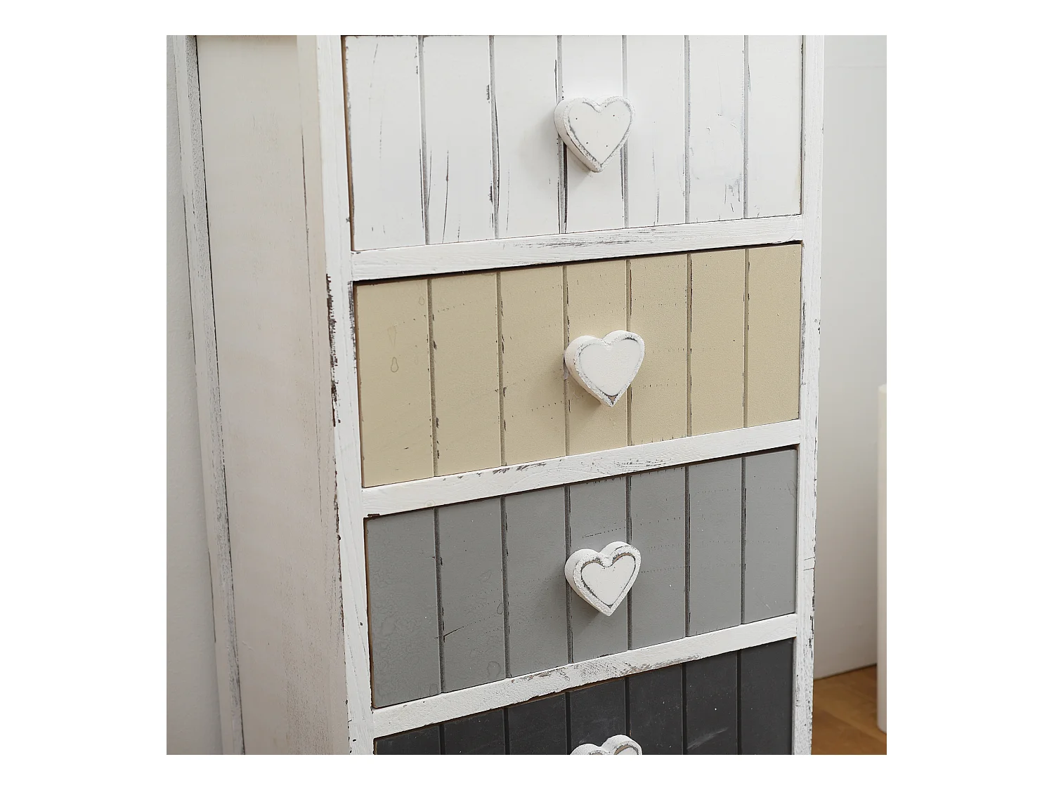 Cassettiera Comodino Bianco Shabby Cassetti Cuore 72x35x27