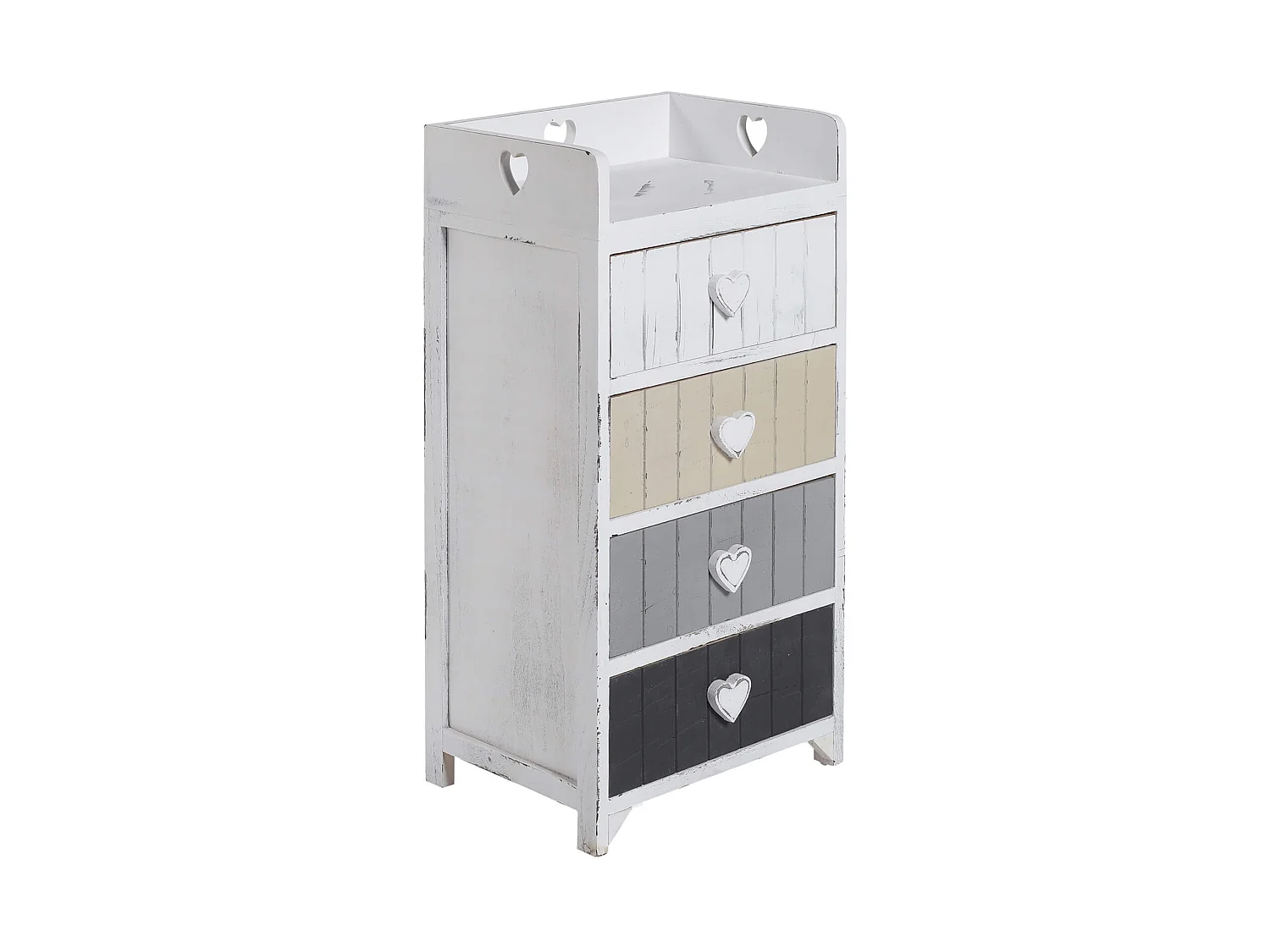 Chiffonnier 4 Tiroirs Bois Gris Blanc Shabby Chic 72x35x27