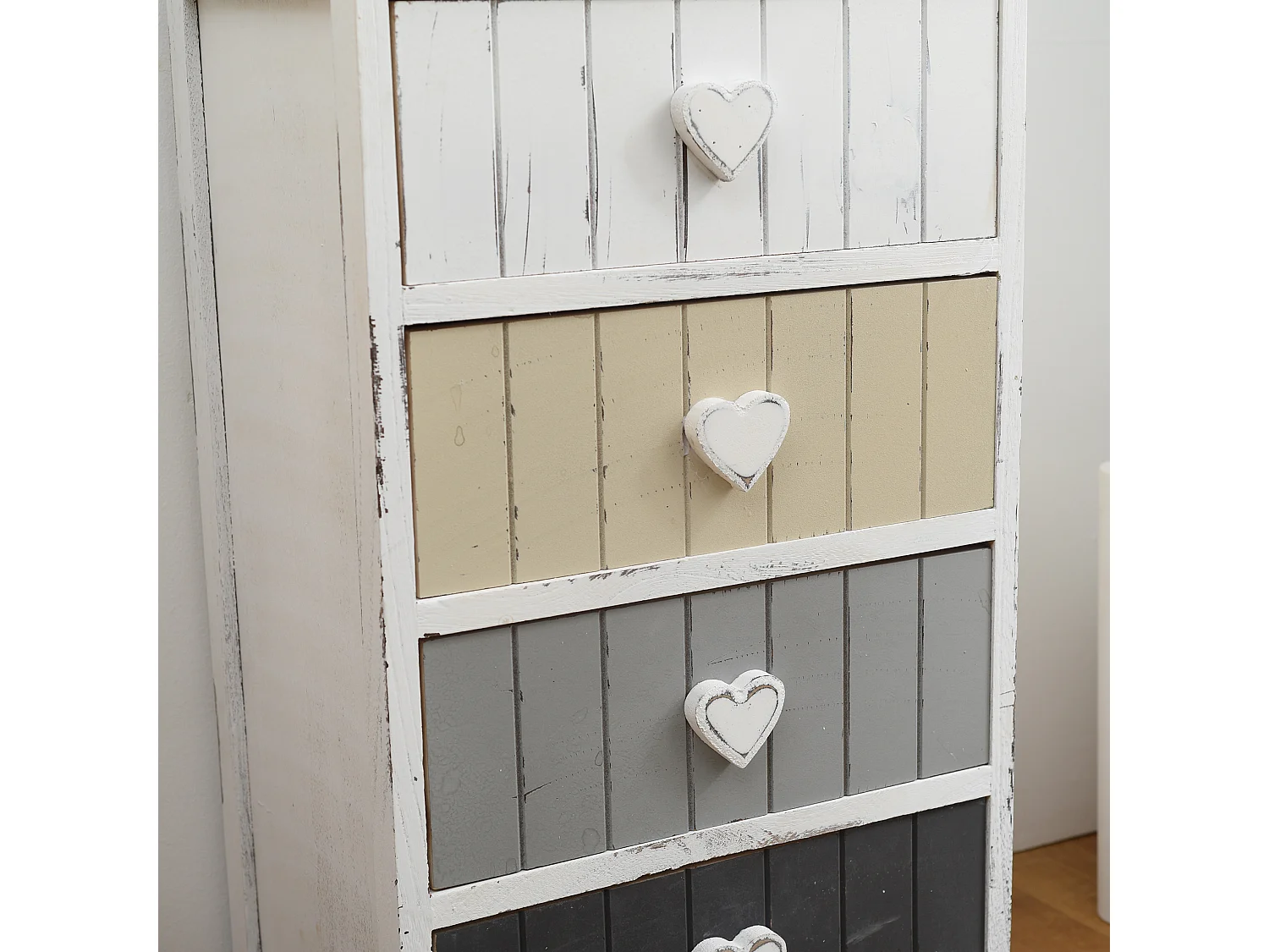 Chiffonnier 4 Tiroirs Bois Gris Blanc Shabby Chic 72x35x27