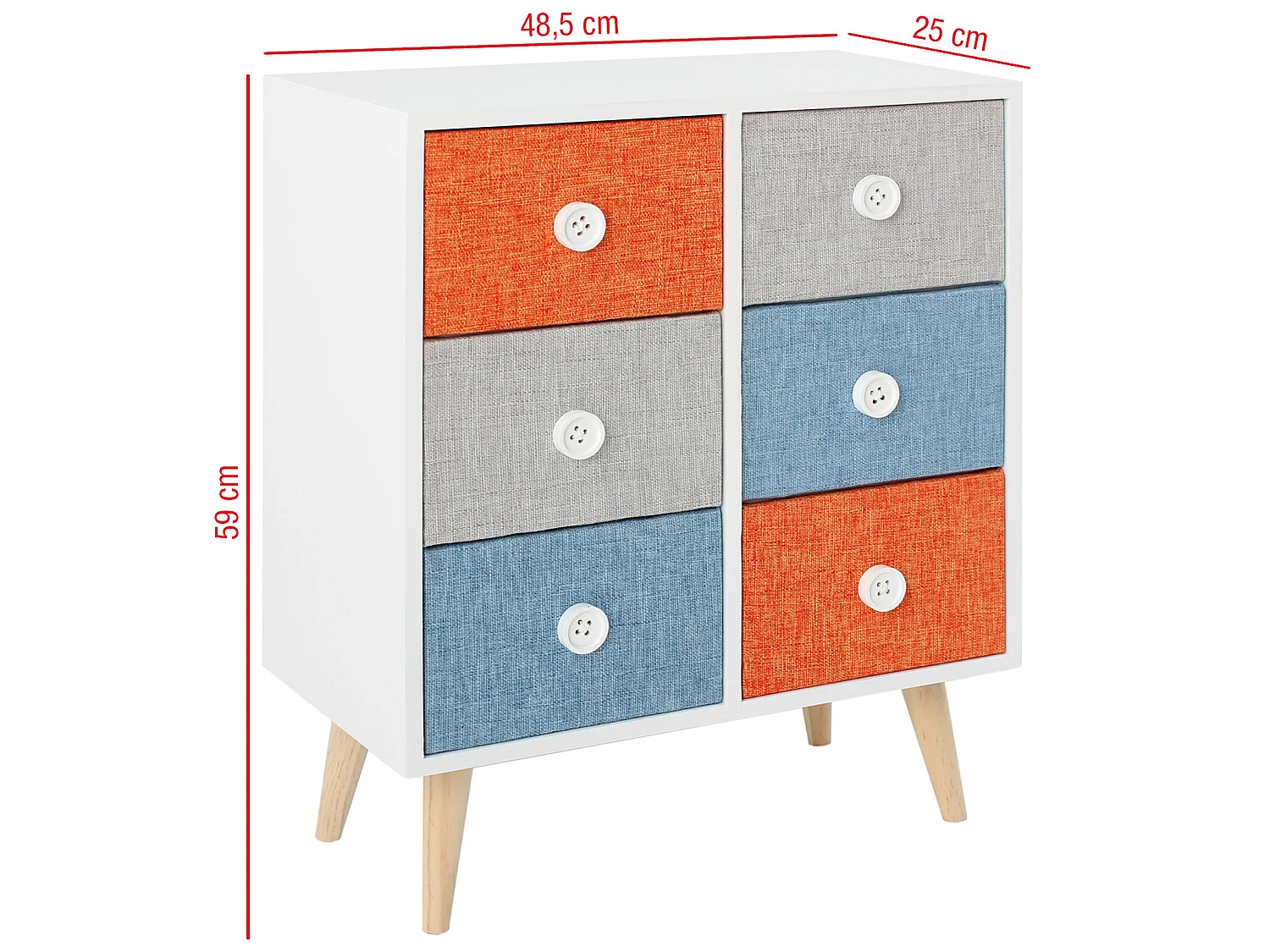 Commode 6 Tiroirs en bois gain d'espace Moderne coloré Tissu