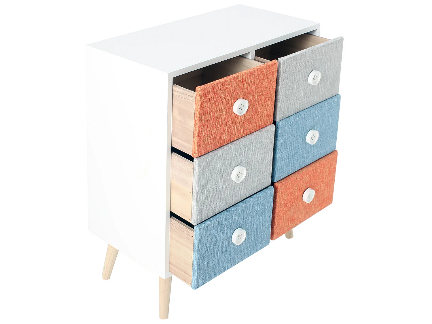 Commode 6 Tiroirs en bois gain d'espace Moderne coloré Tissu