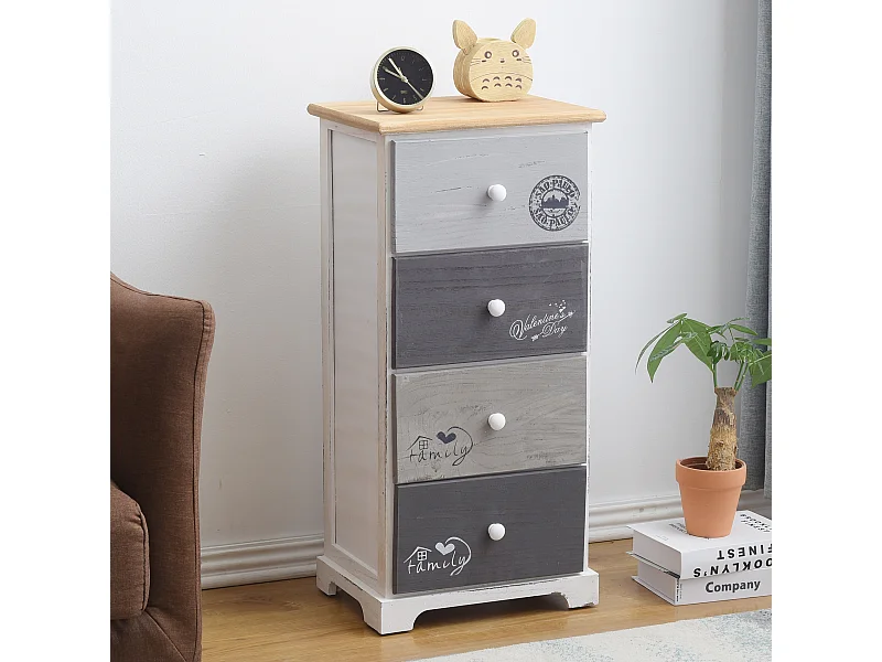 Cassettiera Comodino  Shabby Chic Bianco 4 Cassetti 72x35x27