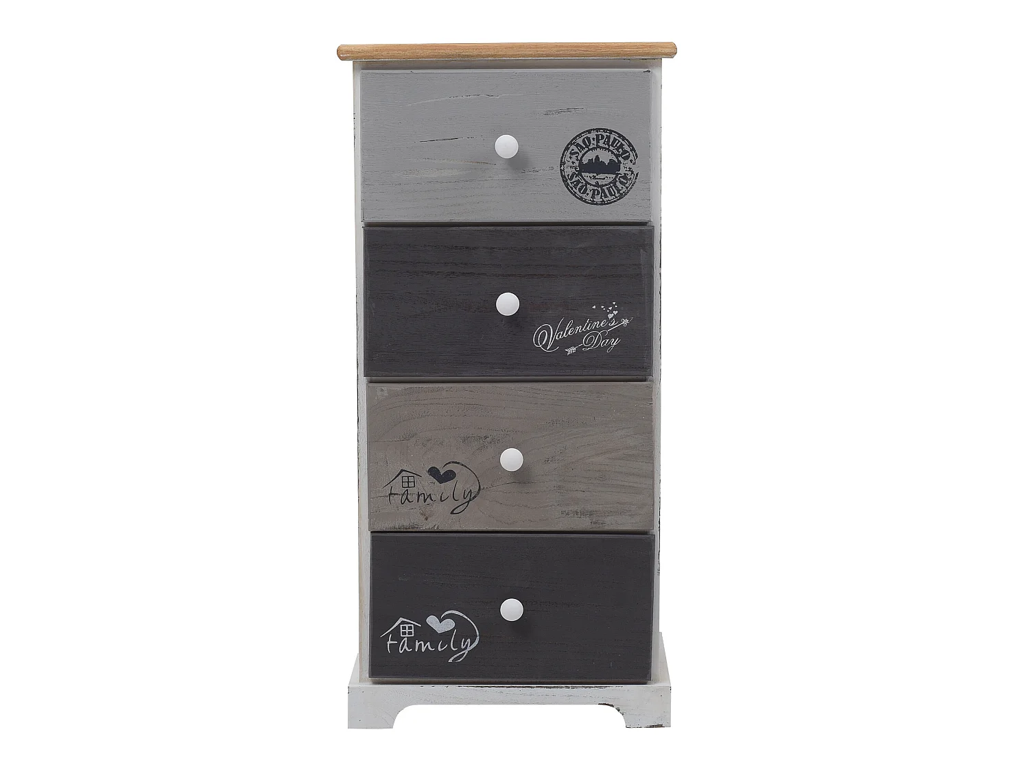 Cassettiera Comodino  Shabby Chic Bianco 4 Cassetti 72x35x27