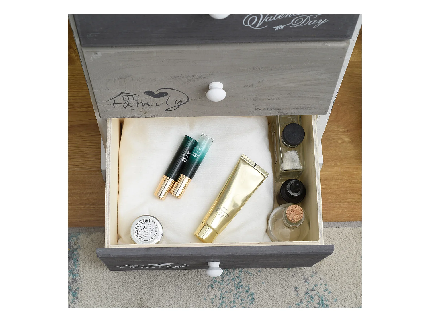 Cassettiera Comodino  Shabby Chic Bianco 4 Cassetti 72x35x27