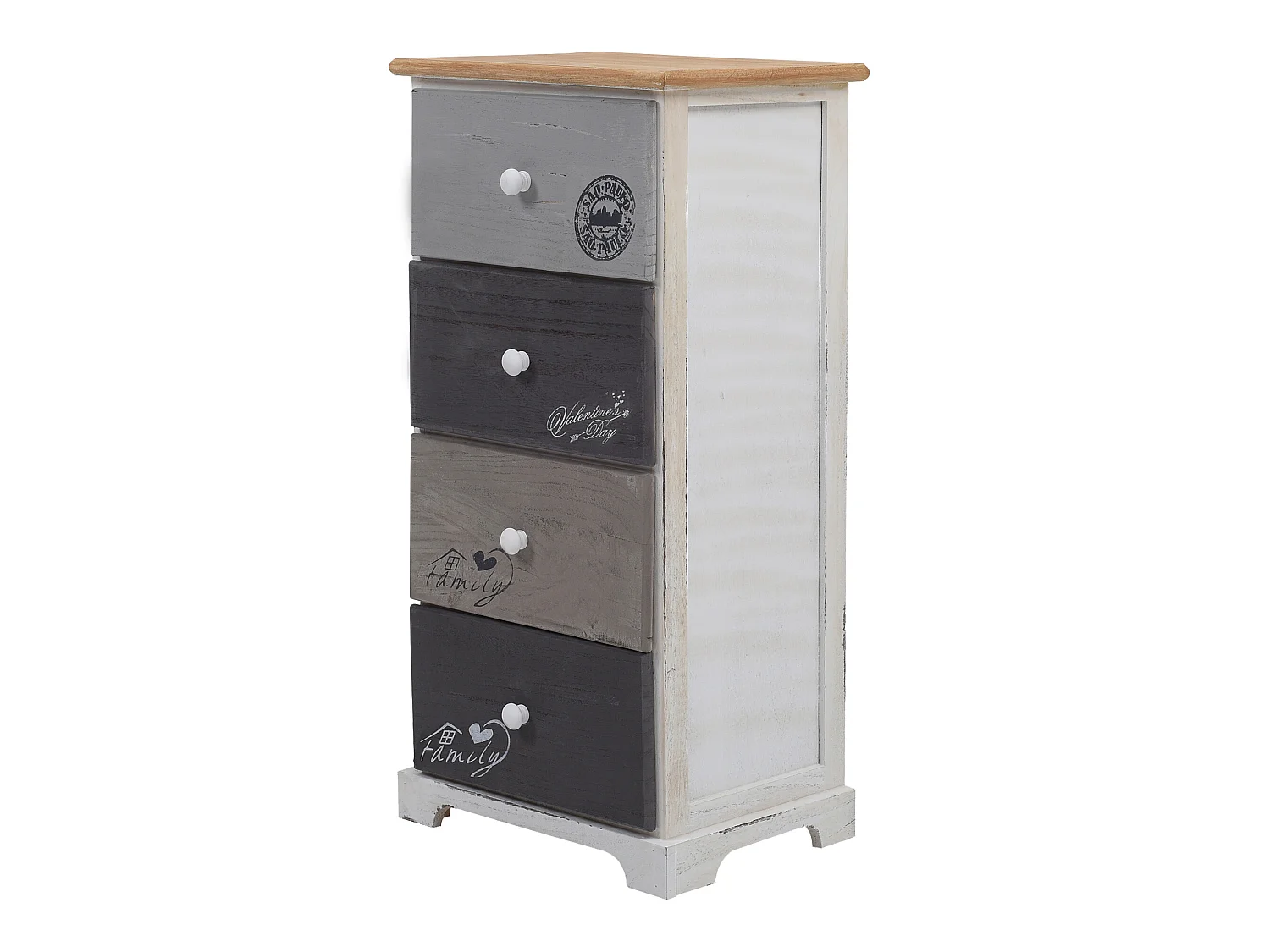 Cassettiera Comodino  Shabby Chic Bianco 4 Cassetti 72x35x27