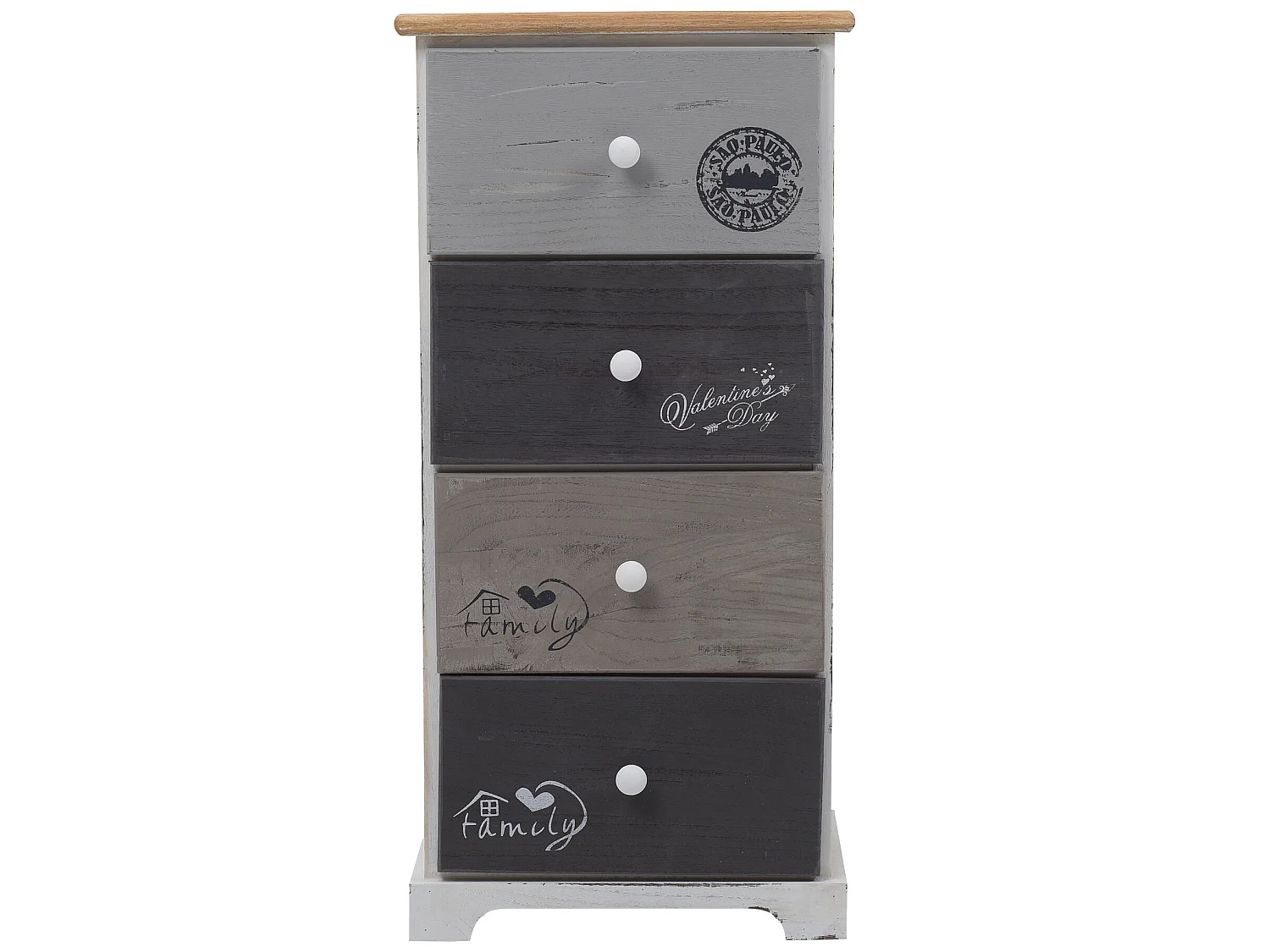 Chiffonnier Commode 4 Tiroirs Bois Blanc Gris Shabby 72x35x27