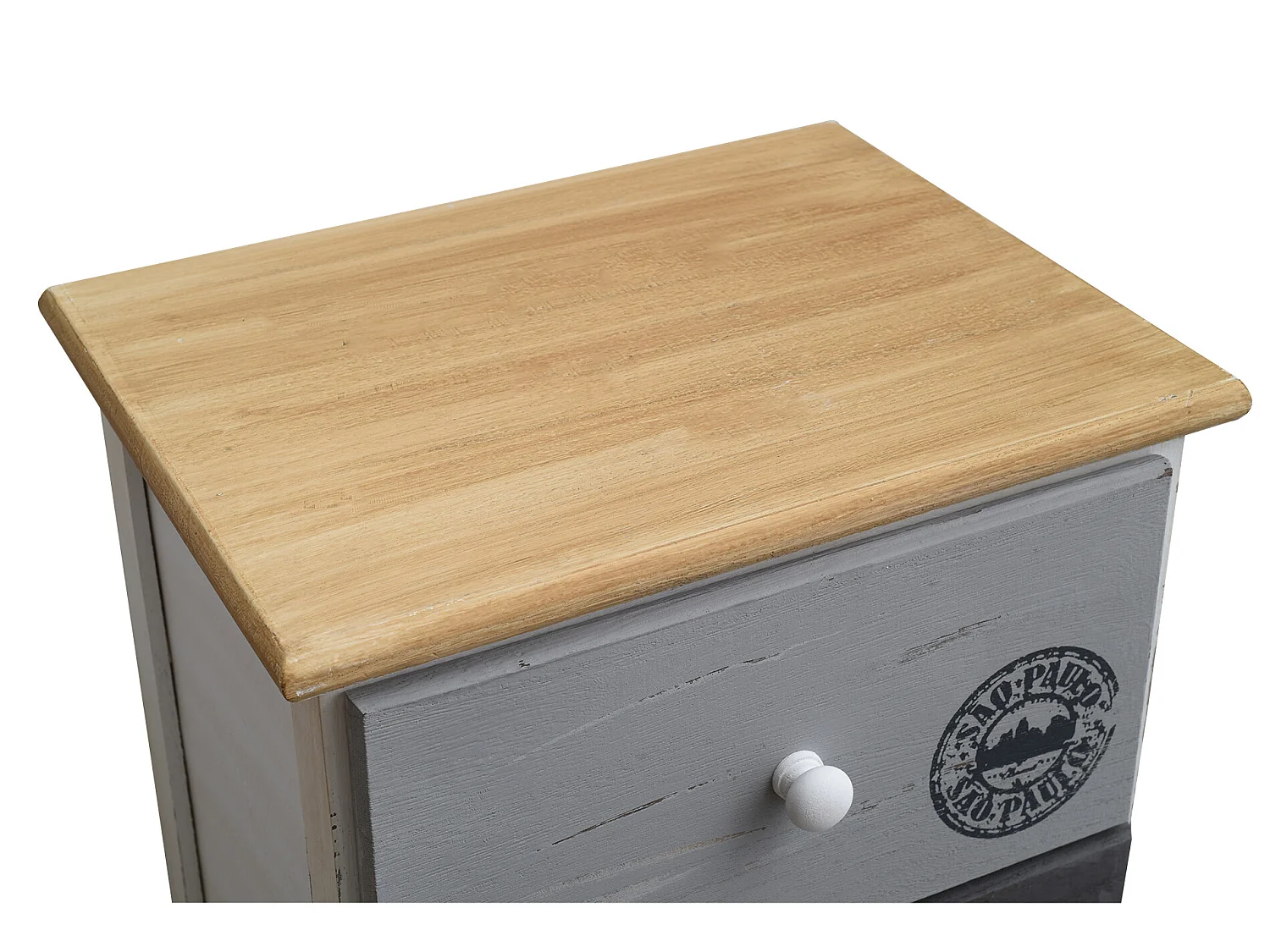 Chiffonnier Commode 4 Tiroirs Bois Blanc Gris Shabby 72x35x27