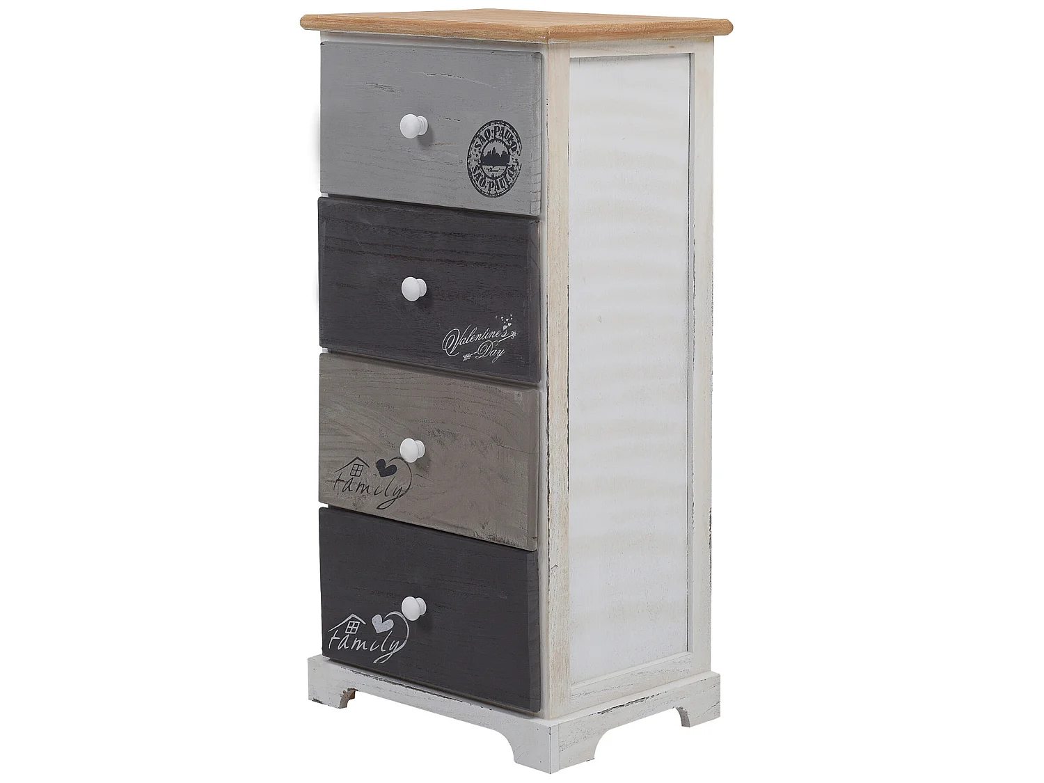 Chiffonnier Commode 4 Tiroirs Bois Blanc Gris Shabby 72x35x27