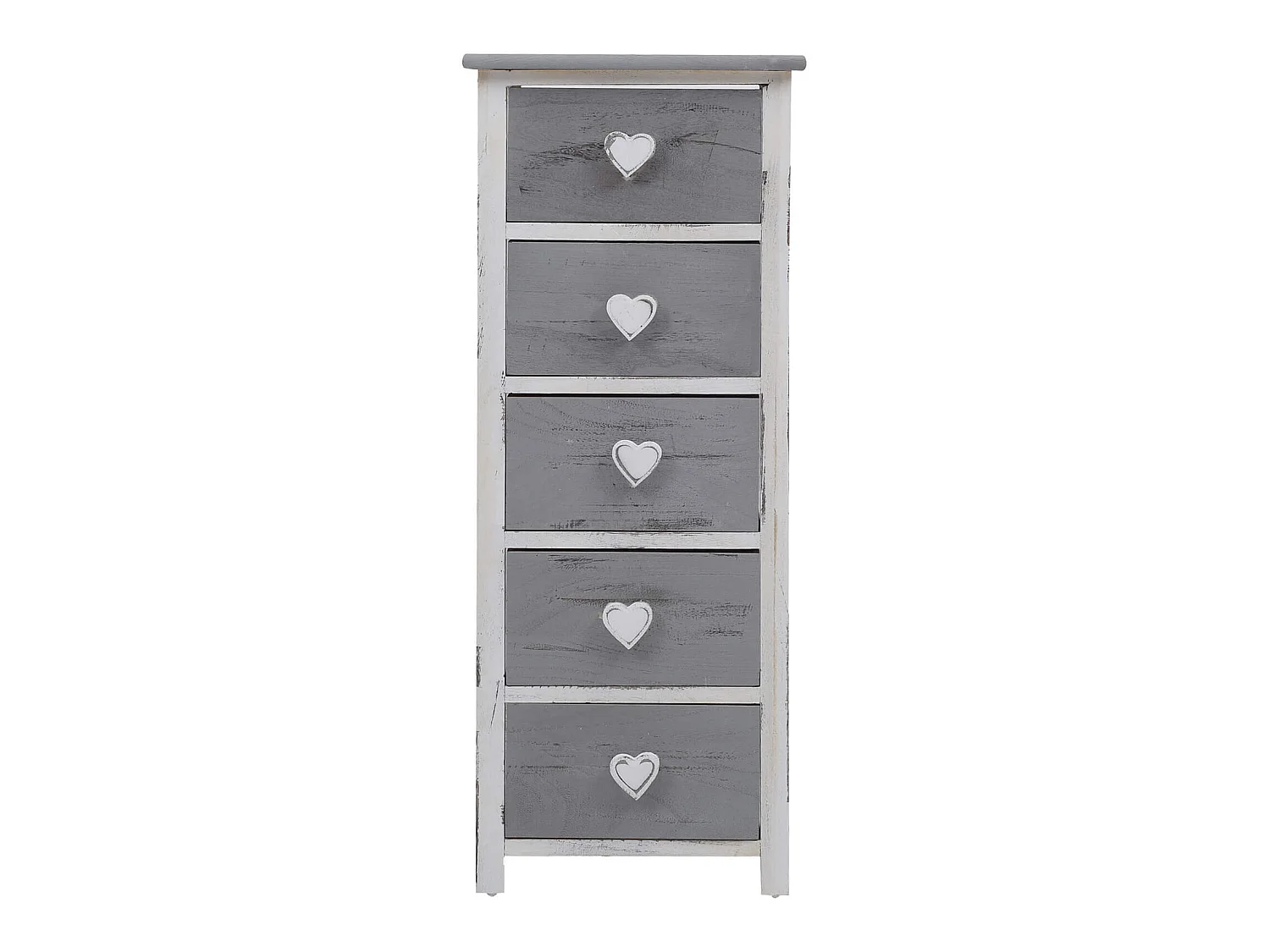 Cassettiera Mobile 5 Cassetti Legno Bianco Grigio Shabby 84x35x27