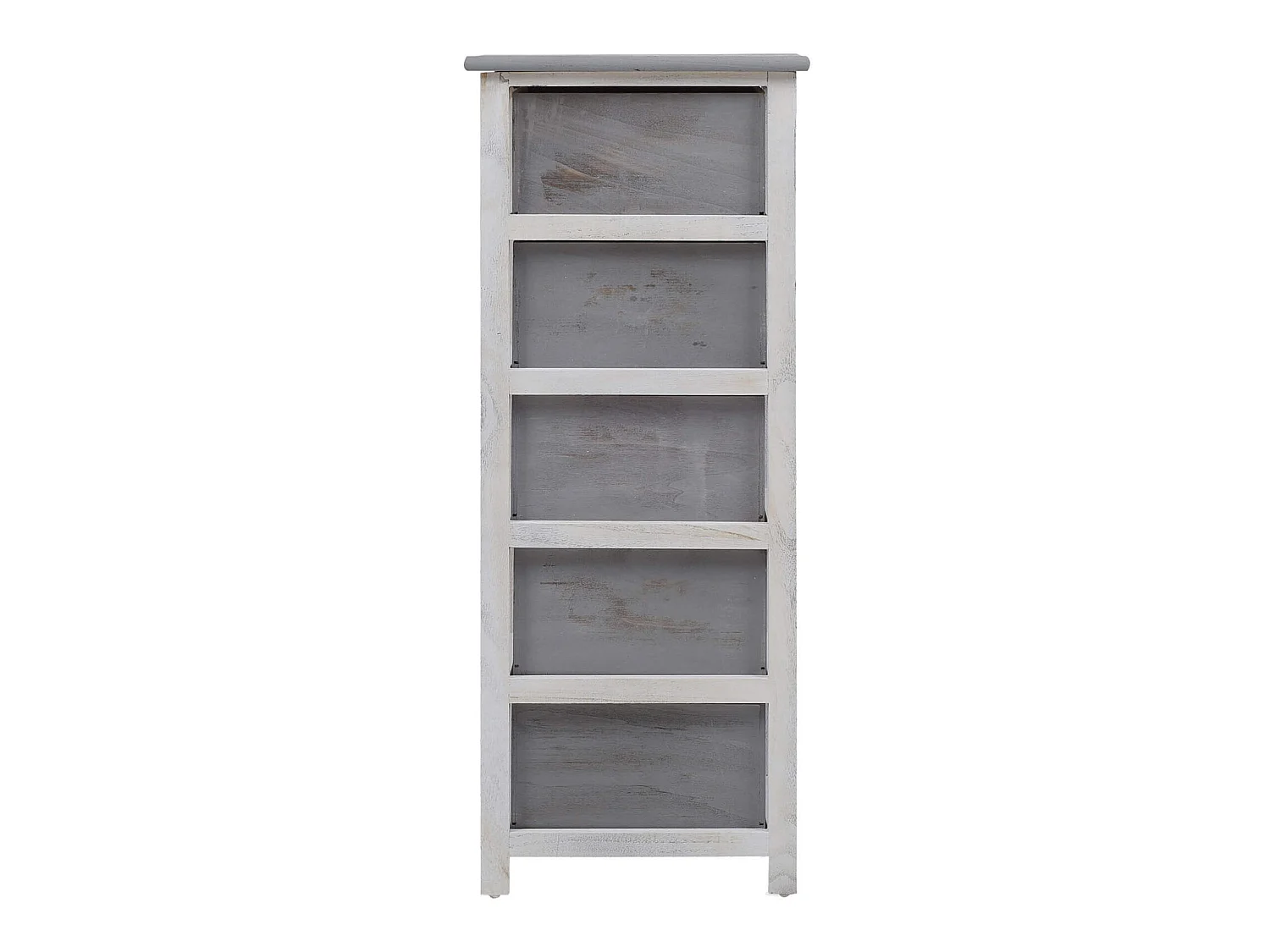 Cassettiera Mobile 5 Cassetti Legno Bianco Grigio Shabby 84x35x27