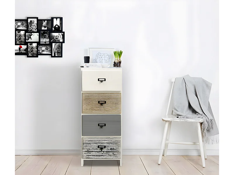 Cassettiera 4 Cassetti Bianco Legno Beige Grigio Montato 79x30x24