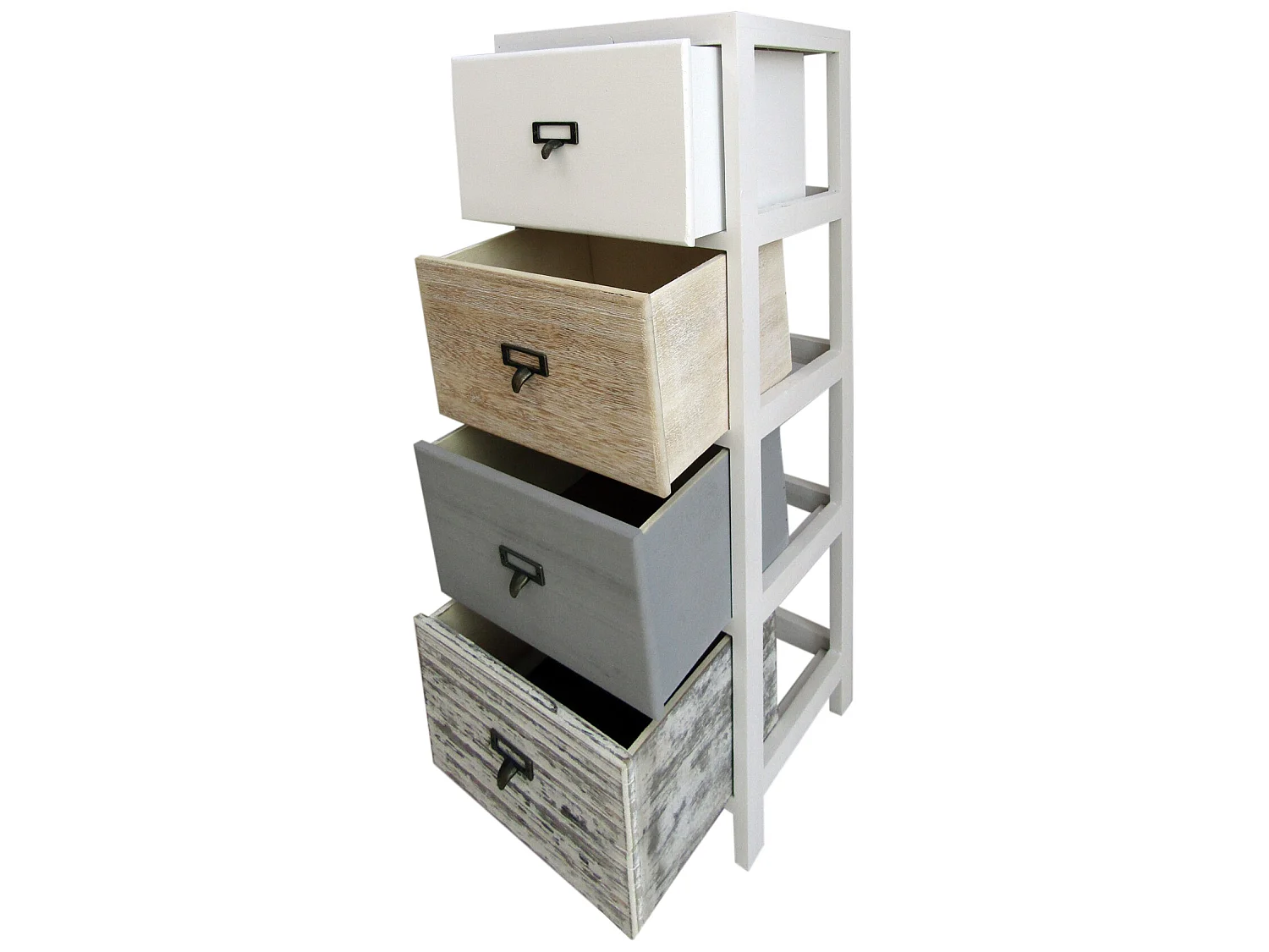 Commode 4 Tiroirs Bois Blanc Beige Gris Monté 79x30x24