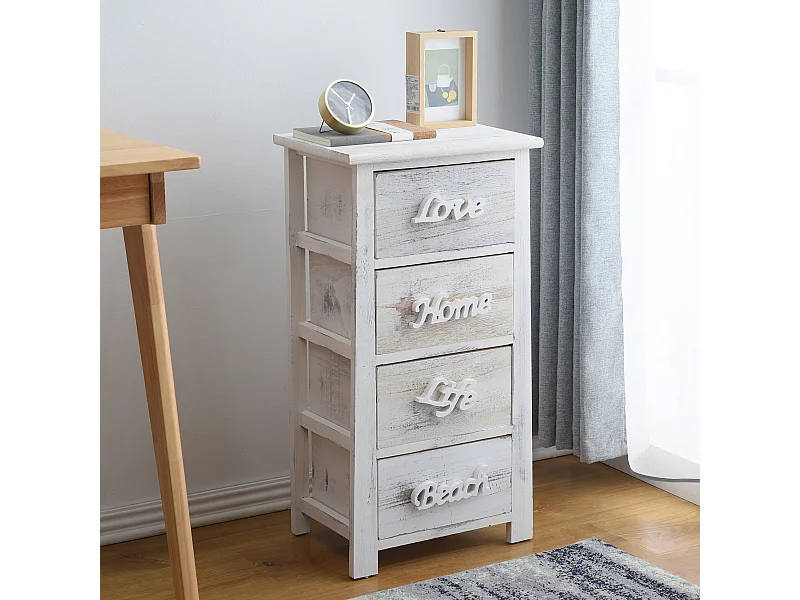 Comodino Cassettiera 4 Cassetti Bianco Grigio Shabby 73x37x27